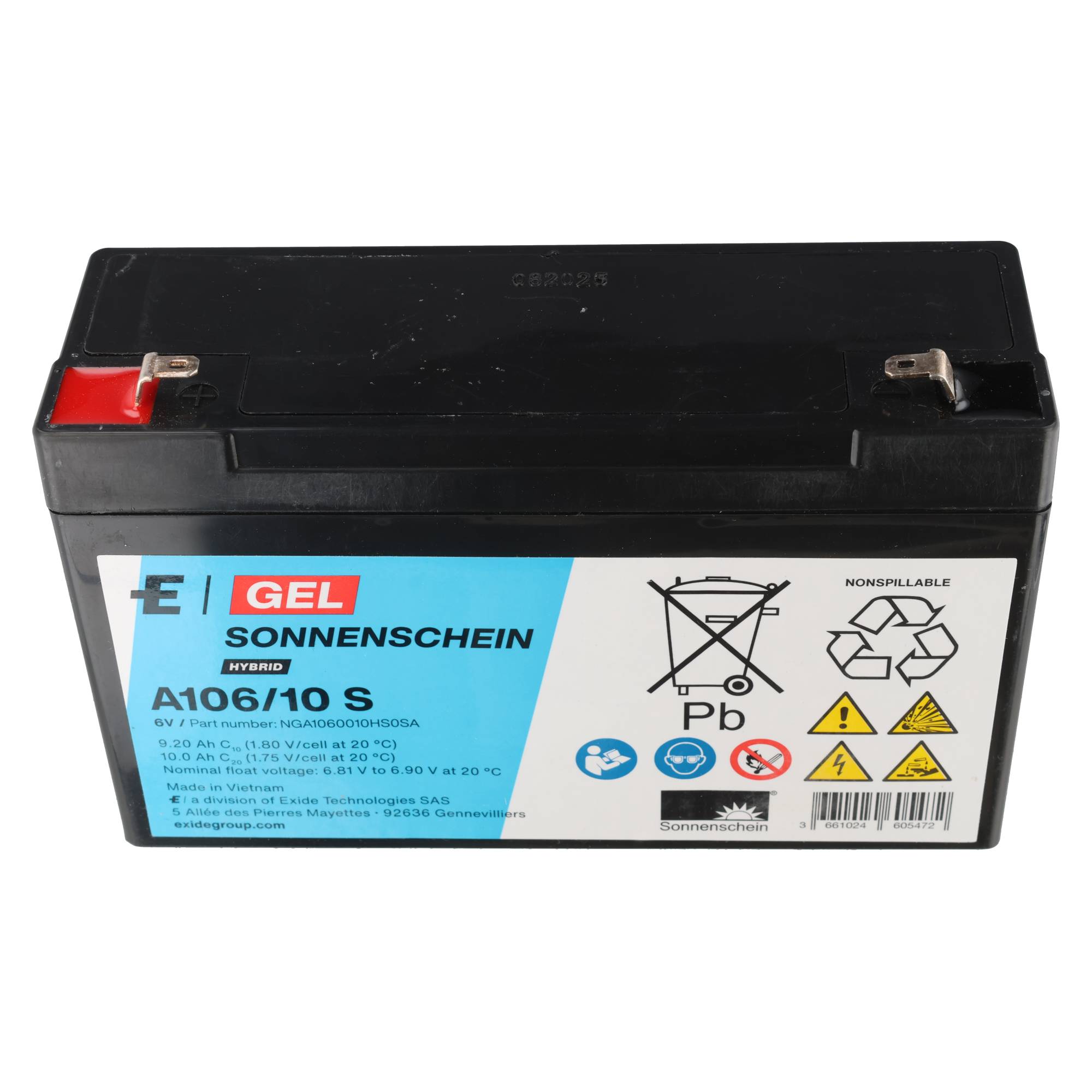 Sonnenschein Blei-Akku A106/10 S Gel – 6 V / 10 Ah Longlife VRLA Akku mit Faston 4,8 mm