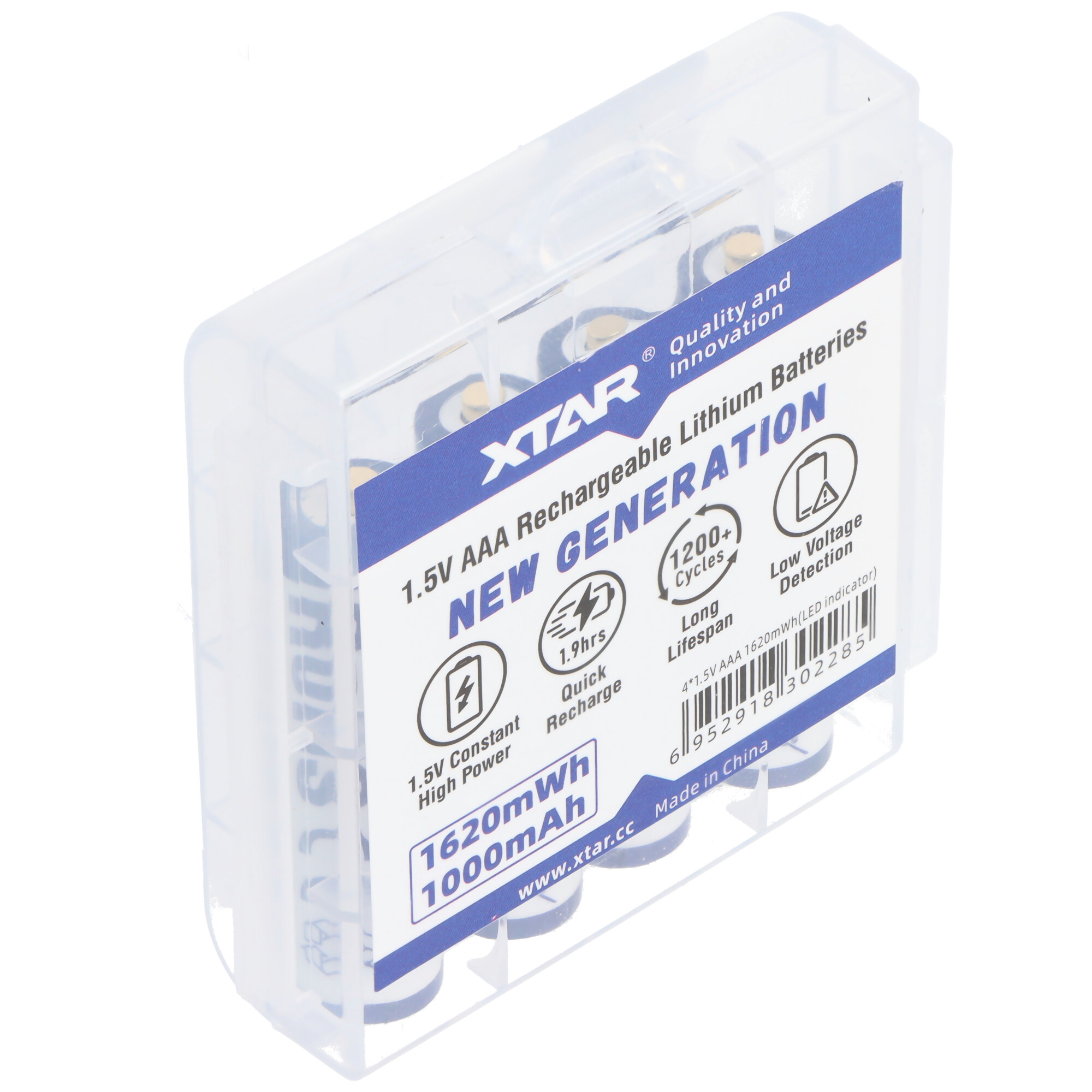 4 Stück XTAR AAA Micro LR03, Li-Ion Akku, 1,5V, 1000mAh, 1620mWh, Aufladbar mit LED-Indikator, mit Aufbewahrungsbox