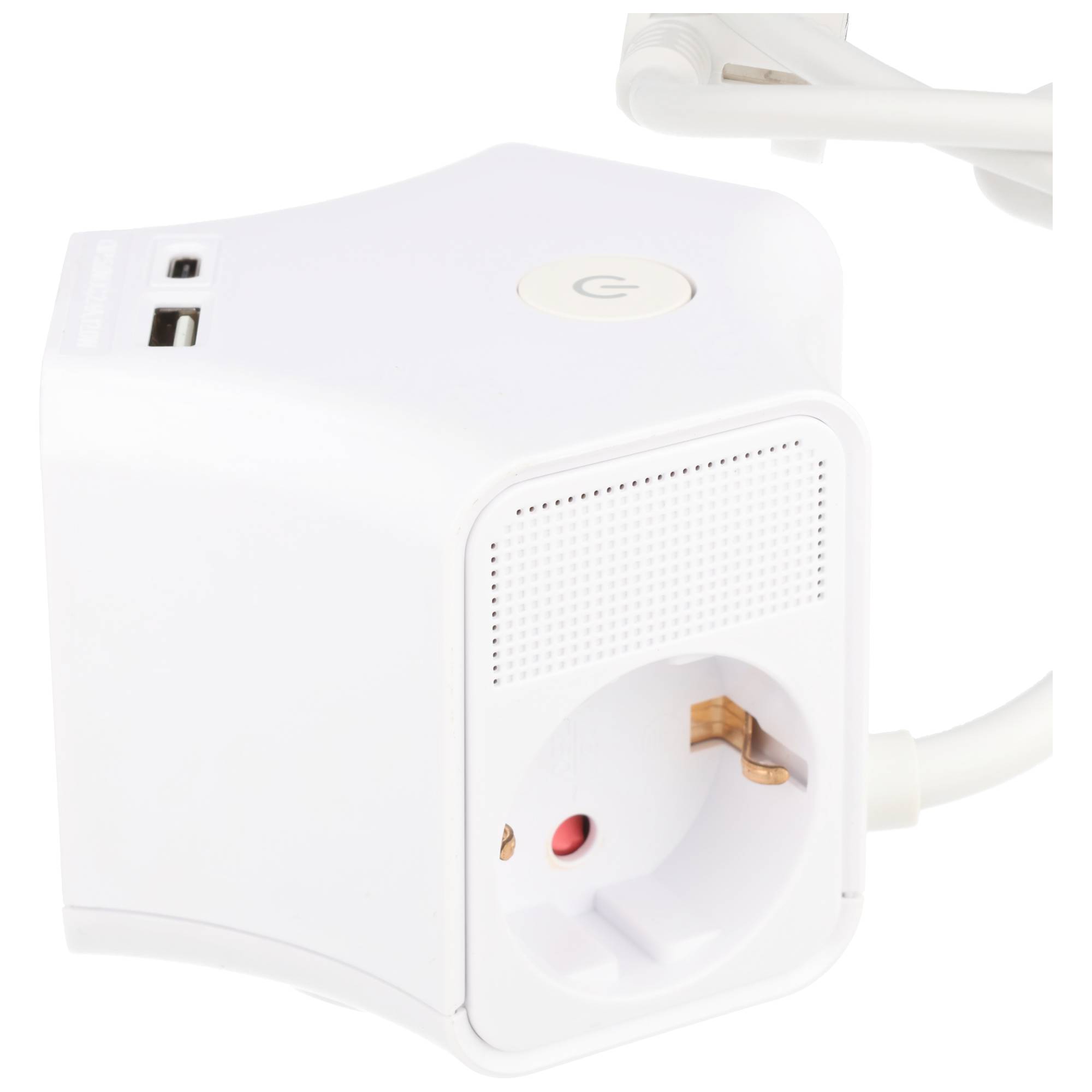 Tischsteckdose 3-fach mit USB-A und USB-C Ladeanschluss, sternförmig, zur Wandmontage geeignet