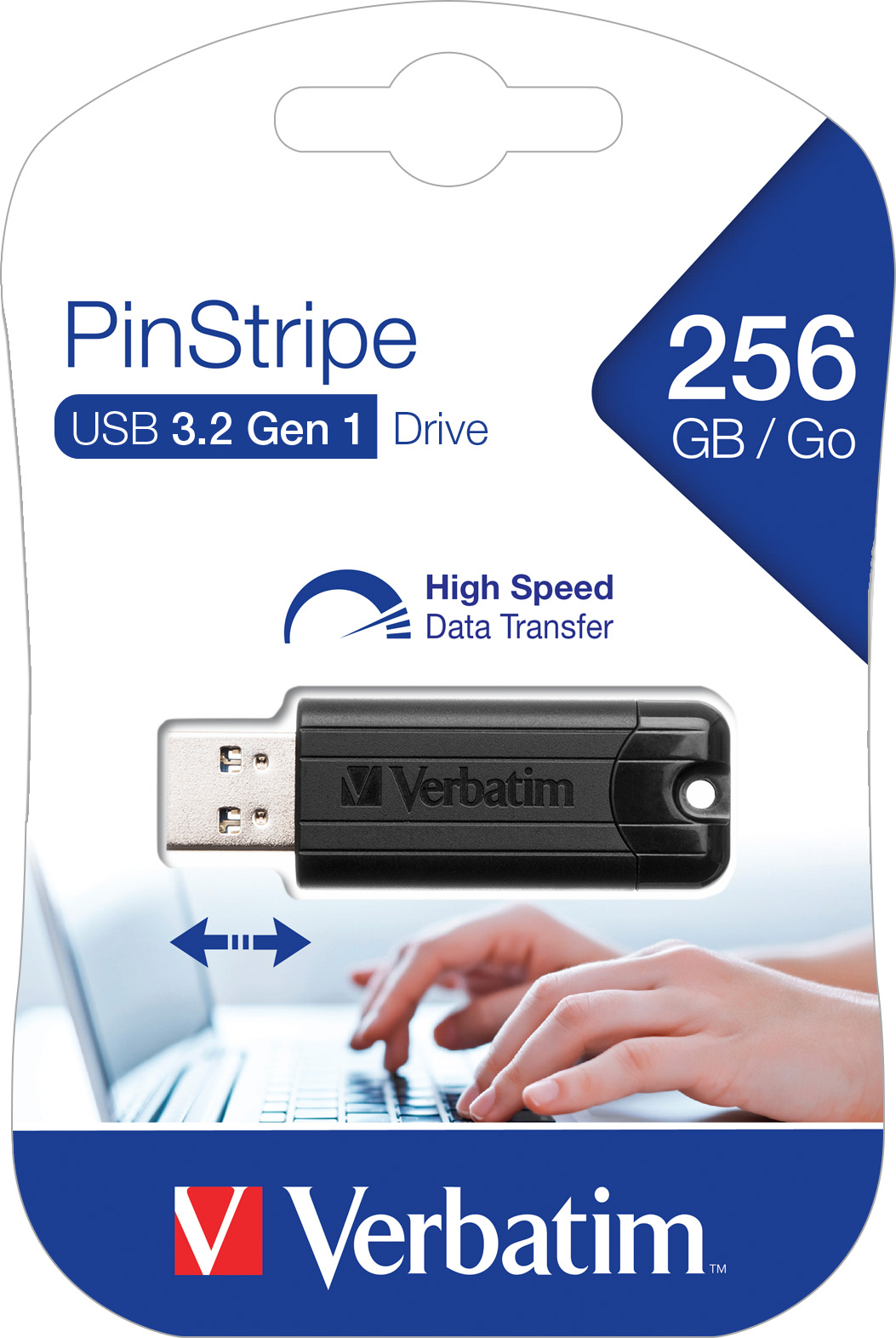 Verbatim USB 3.2 Stick 256GB, PinStripe, schwarz Typ-A, (R) 30MB/s, (W) 10MB/s, Retail-Blister
