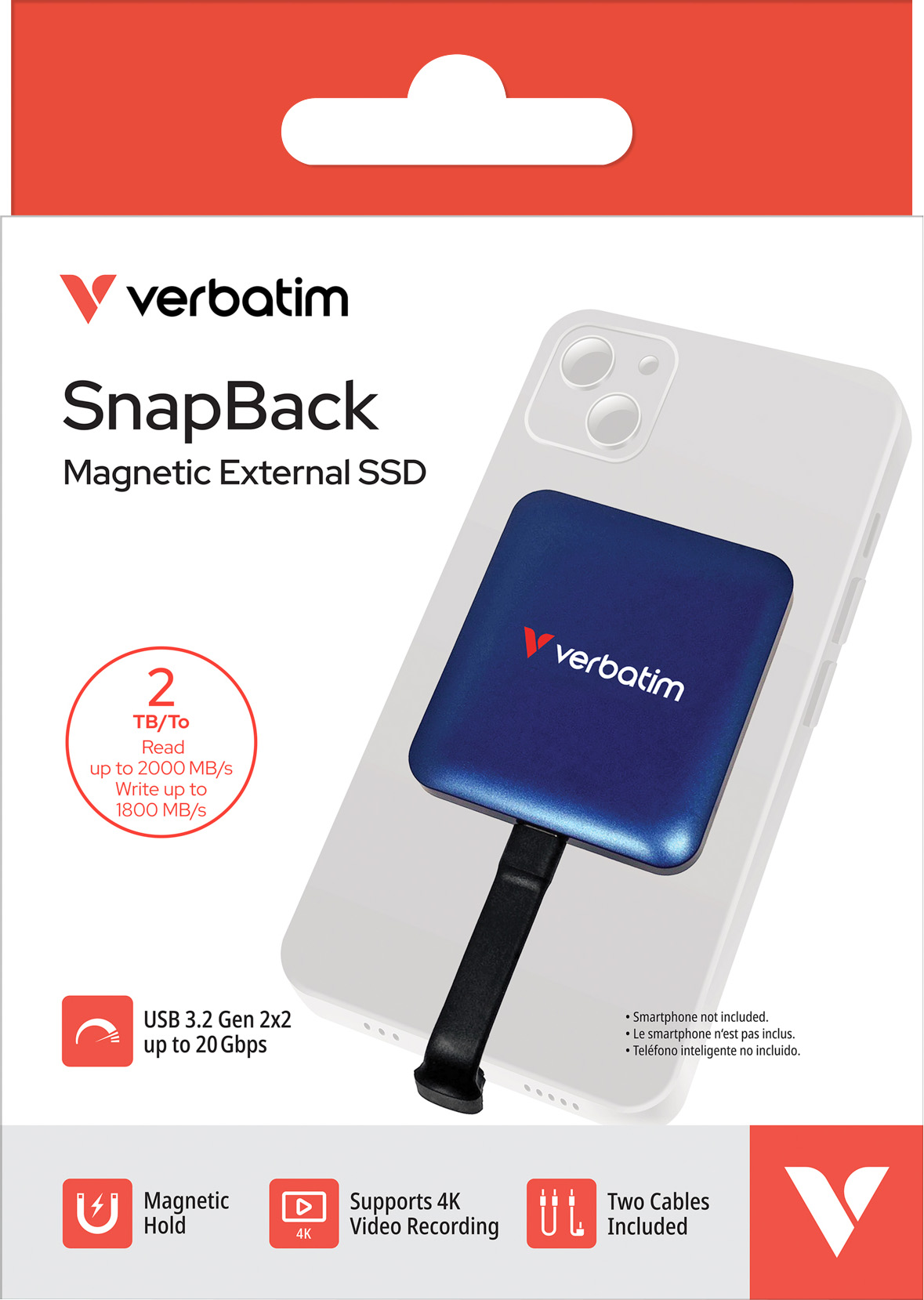 Verbatim SSD SnapBack 2TB, inkl. 2 Kabel, USB-C, Blue Metallic (R) 2000MB/s, (W) 1800MB/s, Retail-Blister