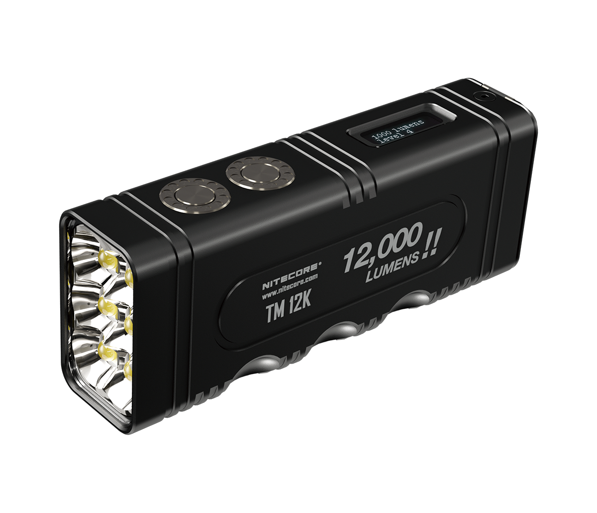 Nitecore TM12K LED-Taschenlampe mit 12000 Lumen, ergonomisches Gehäuse, OLED-Display, eingebauter 21700 4800mAh Li-Ion Akku
