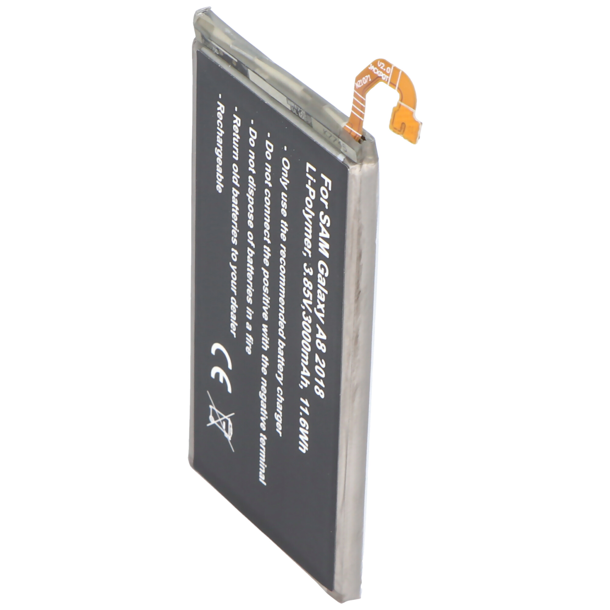Akku passend für Samsung Galaxy A8 2018, Li-Polymer, 3,8V, 3050mAh, 11,6Wh, built-in, ohne Werkzeug