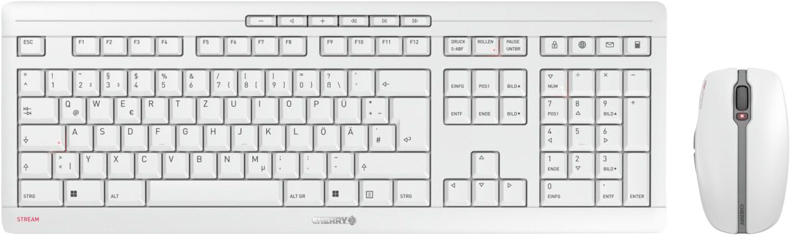 Cherry Tastatur-Maus Set STREAM Desktop, Wireless, hellgrau DE, Optisch, 2400 dpi, Retail