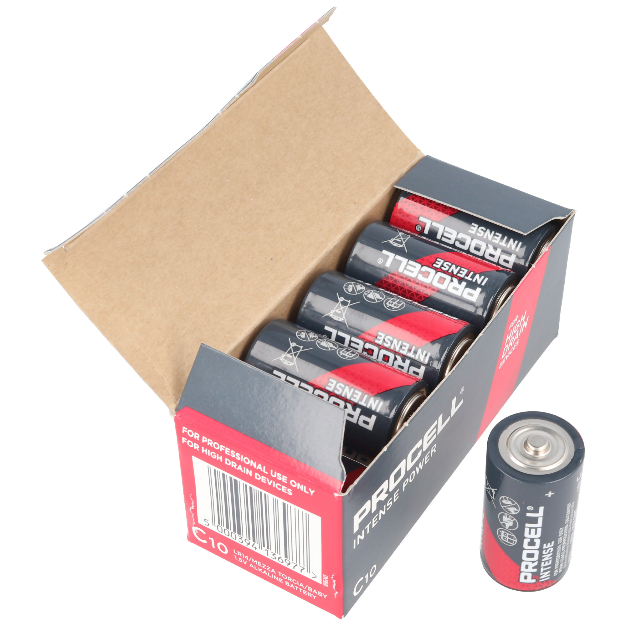 10 Stück Duracell Procell Intense Baby C, LR14 im Karton, für energieintensive Geräte