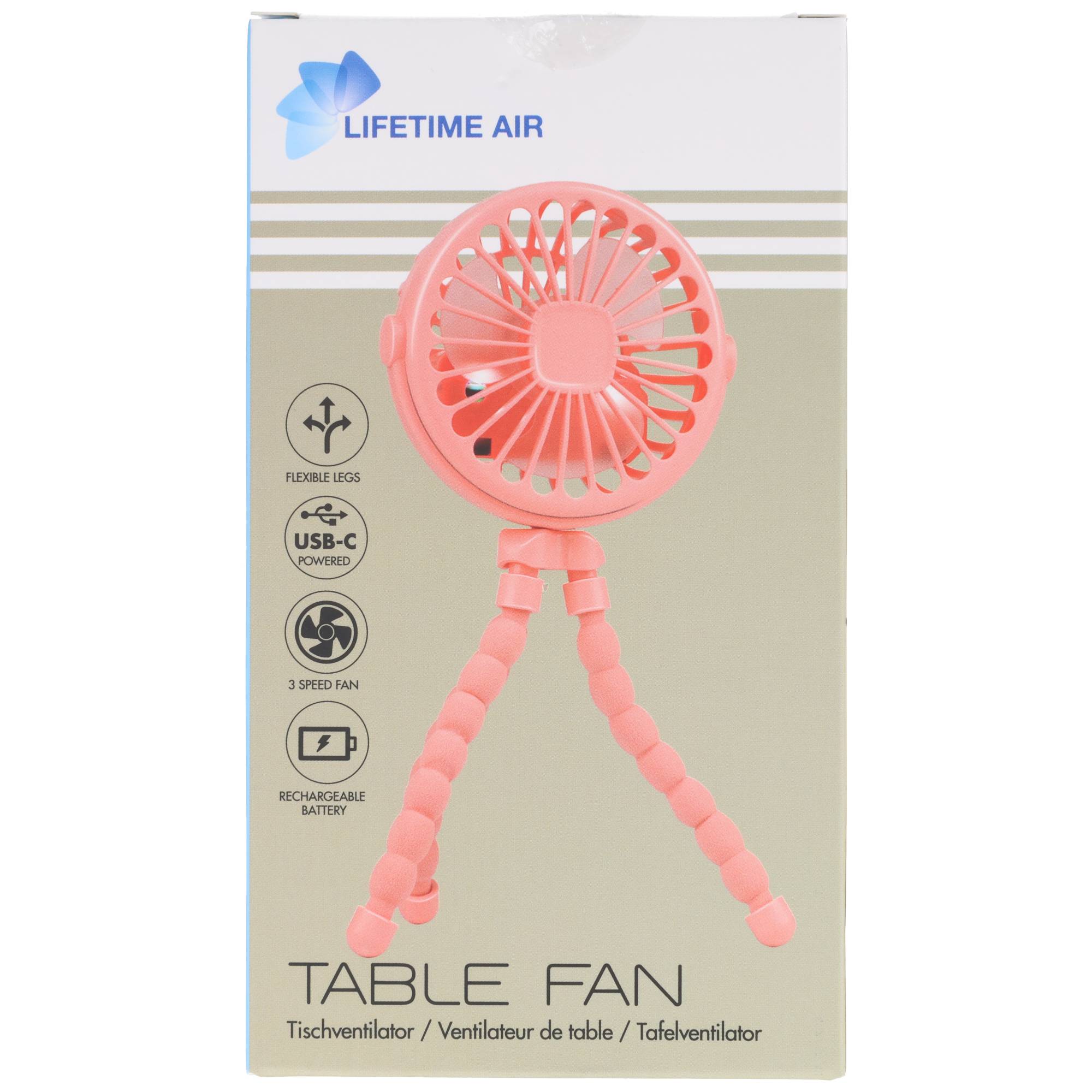Lifetime Air Tischventilator – USB-C Mini-Ventilator mit flexiblem Stativ, Pink