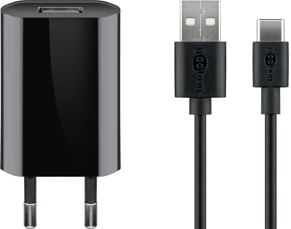 Goobay USB-C™ Ladeset 1 A - Netzteil mit Type-C™ Kabel 1m (Schwarz)