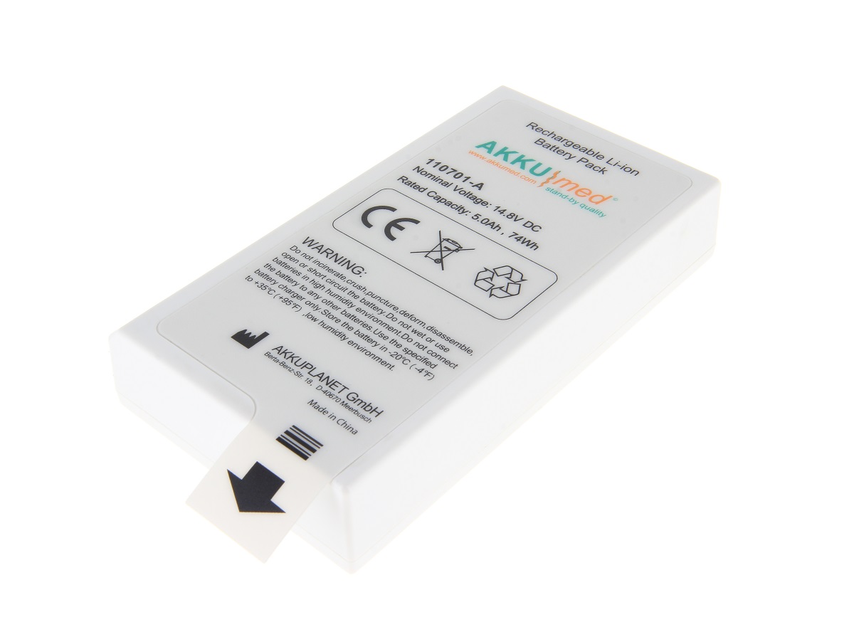 AKKUmed Li Ion Akku passend für Philips Efficia DFM100 Defibrillator/Monitor, 989803190371 - 14,8 V 5000 mAh 148x80x28 mm