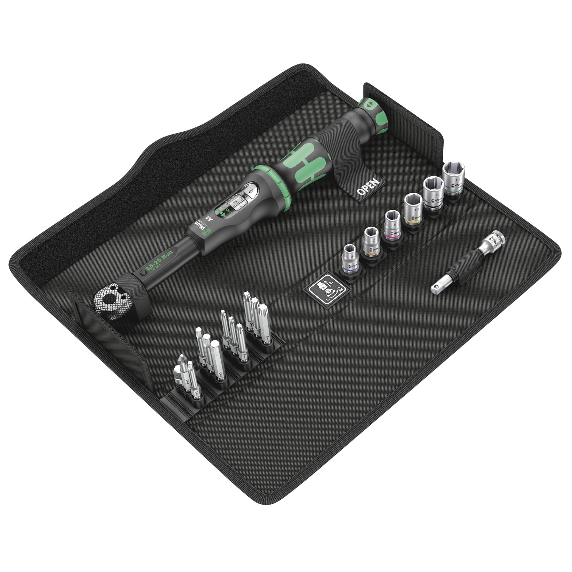 Wera Click-Torque A 6 Fahrrad-Drehmomentschlüssel-Set, 1/4 Zoll, 2,5–25 Nm, 20-teilig