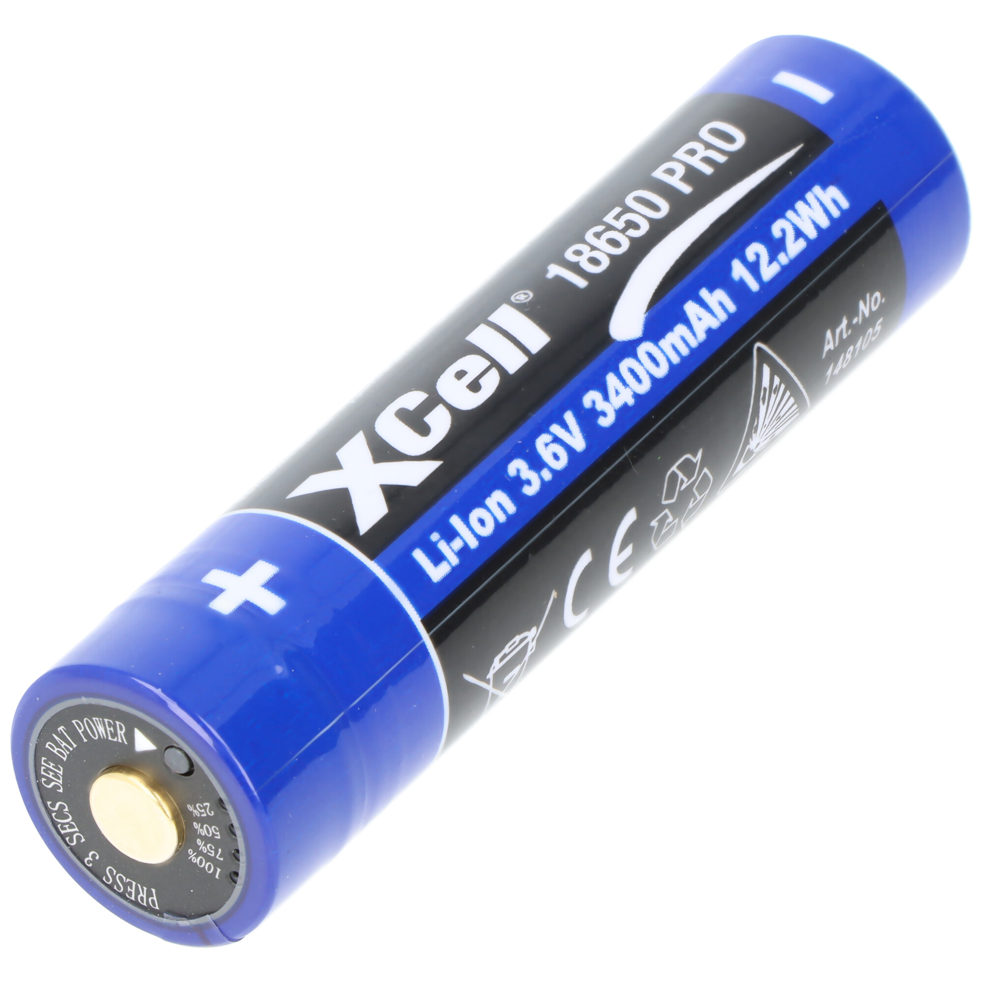 Pro 18650 Li-Ion Akku geschützter Li-Ion Akku, mit USB-C Ladebuchse, min. 3250mAh max. 3400mAh, 3,6 Volt, 71,1mm x 18,8mm