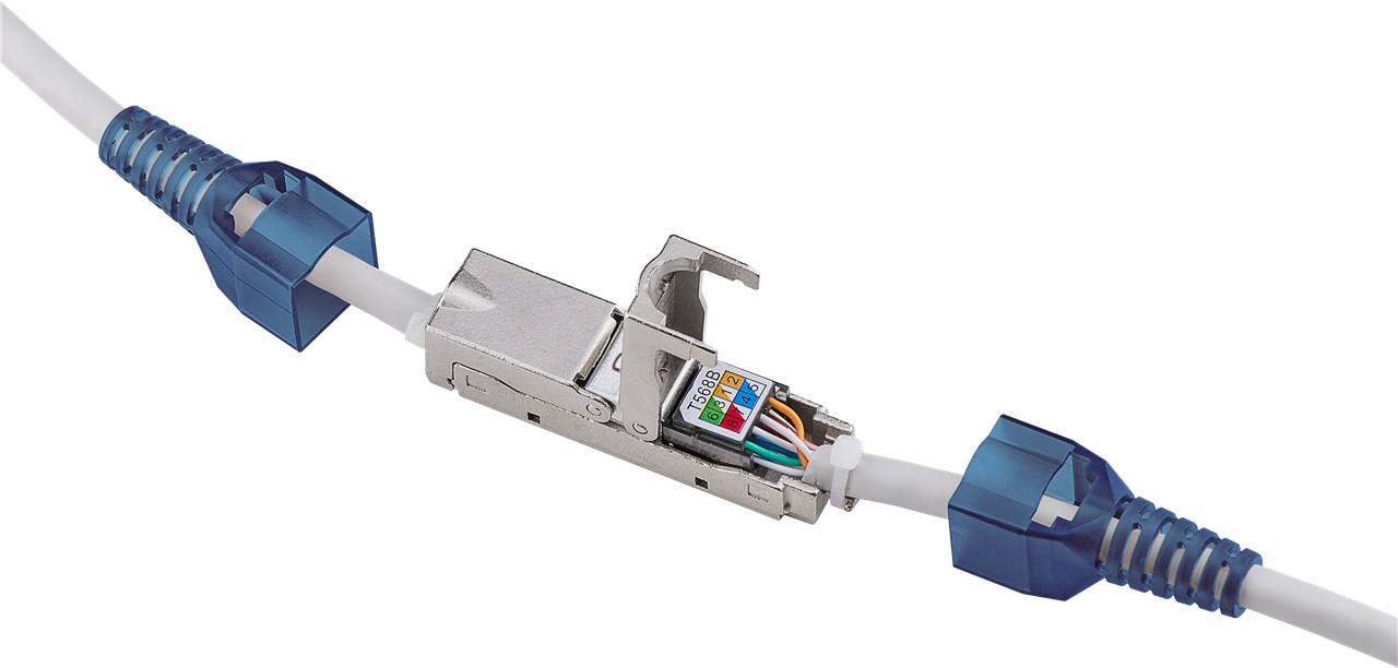 Goobay Werkzeugloser Kabel Verbinder "slim" CAT 6A, STP geschirmt - Klemmleiste für LSA Montage (werkzeugfrei)
