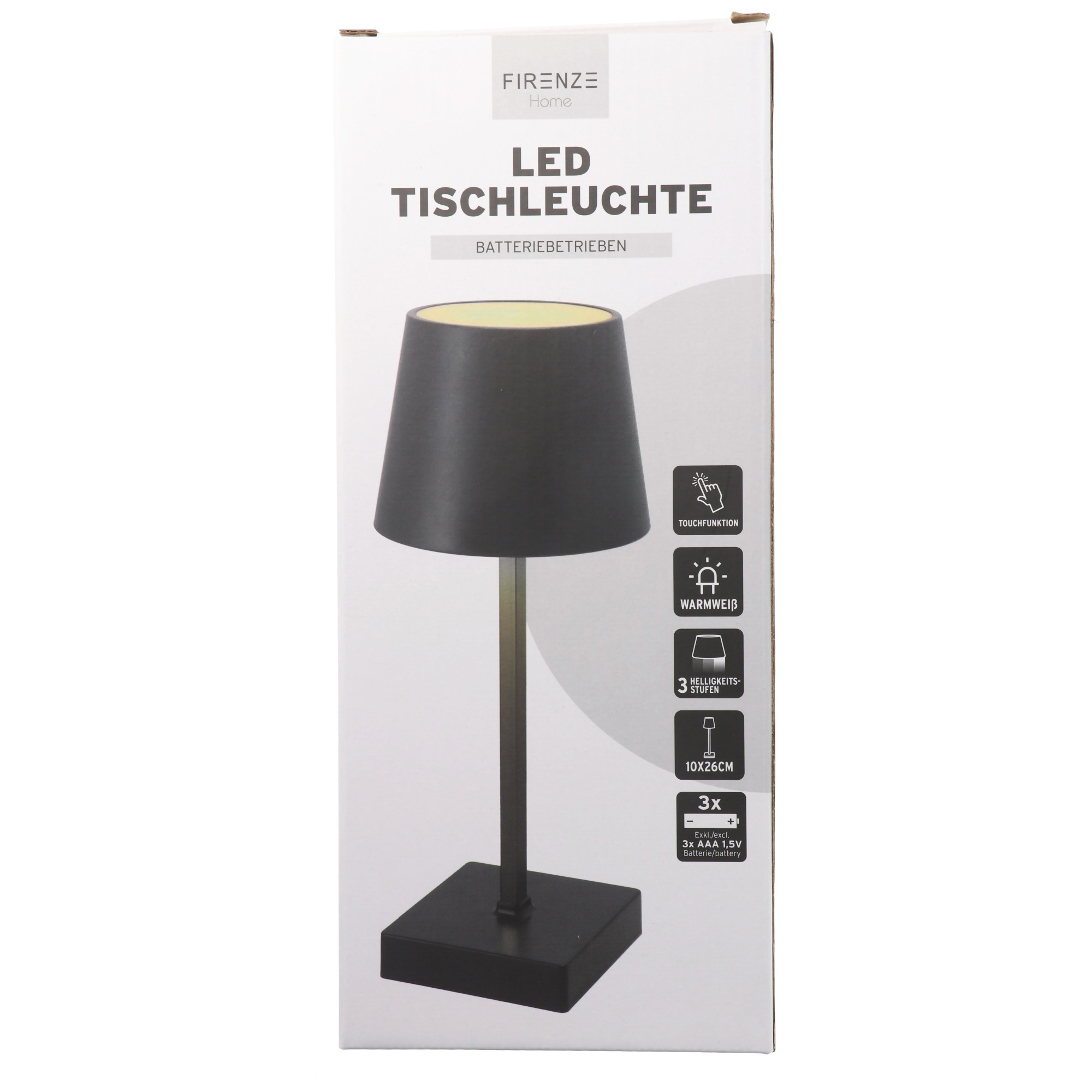 LED-Tischleuchte mit Touchfunktion, warm weiß, mit 3x AAA Micro LR03 Batterie