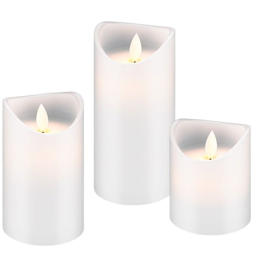 3er Set mit LED-Echtwachs-Kerzen mit realistischem, bewegendem Licht in warm weiß, mit Timer Funktion inklusive Batterien