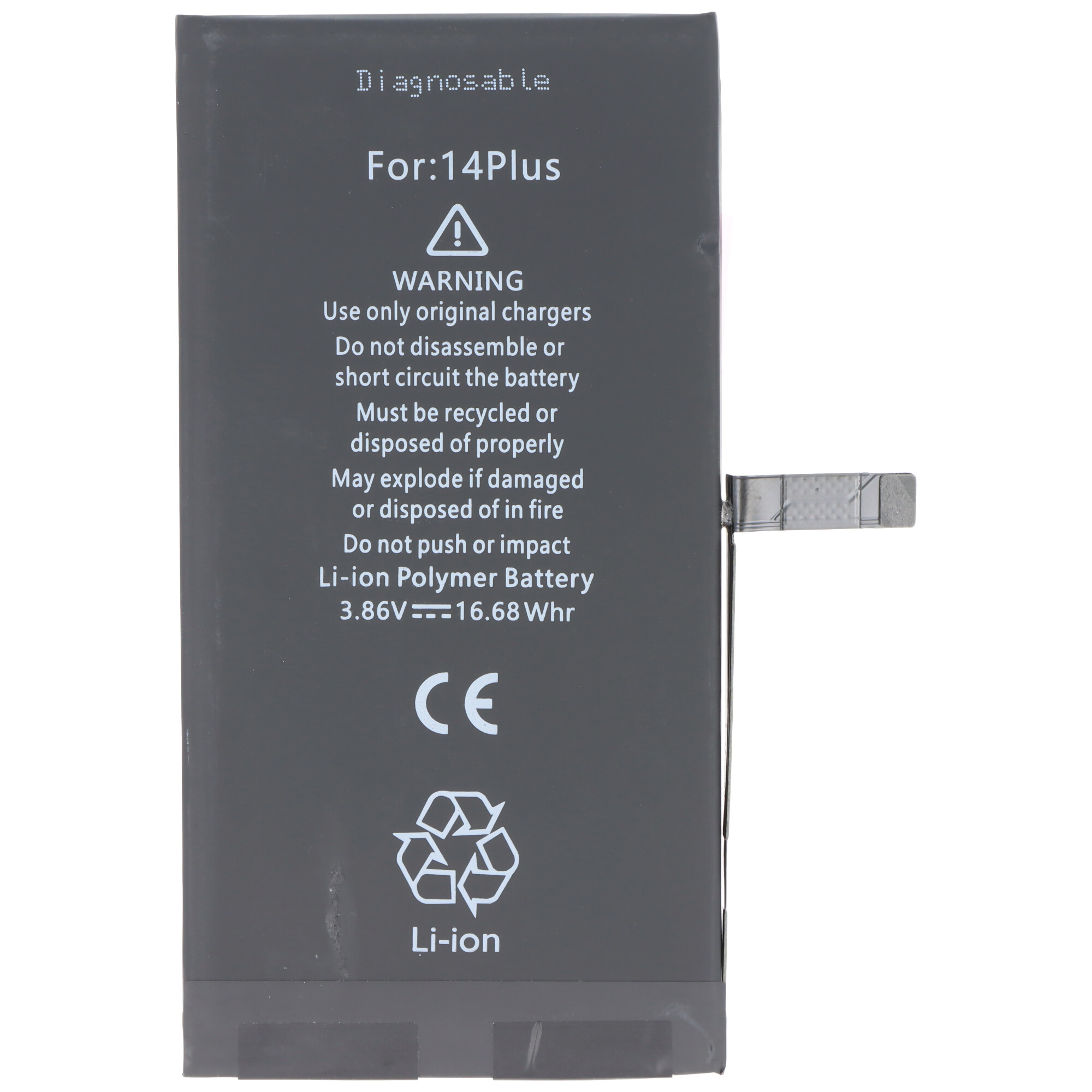 Akku passend für Apple iPhone 14 Plus, diagnostizierbar, Li-Polymer, 3,86V, 4325mAh, 16,68Wh, ohne Werkzeug
