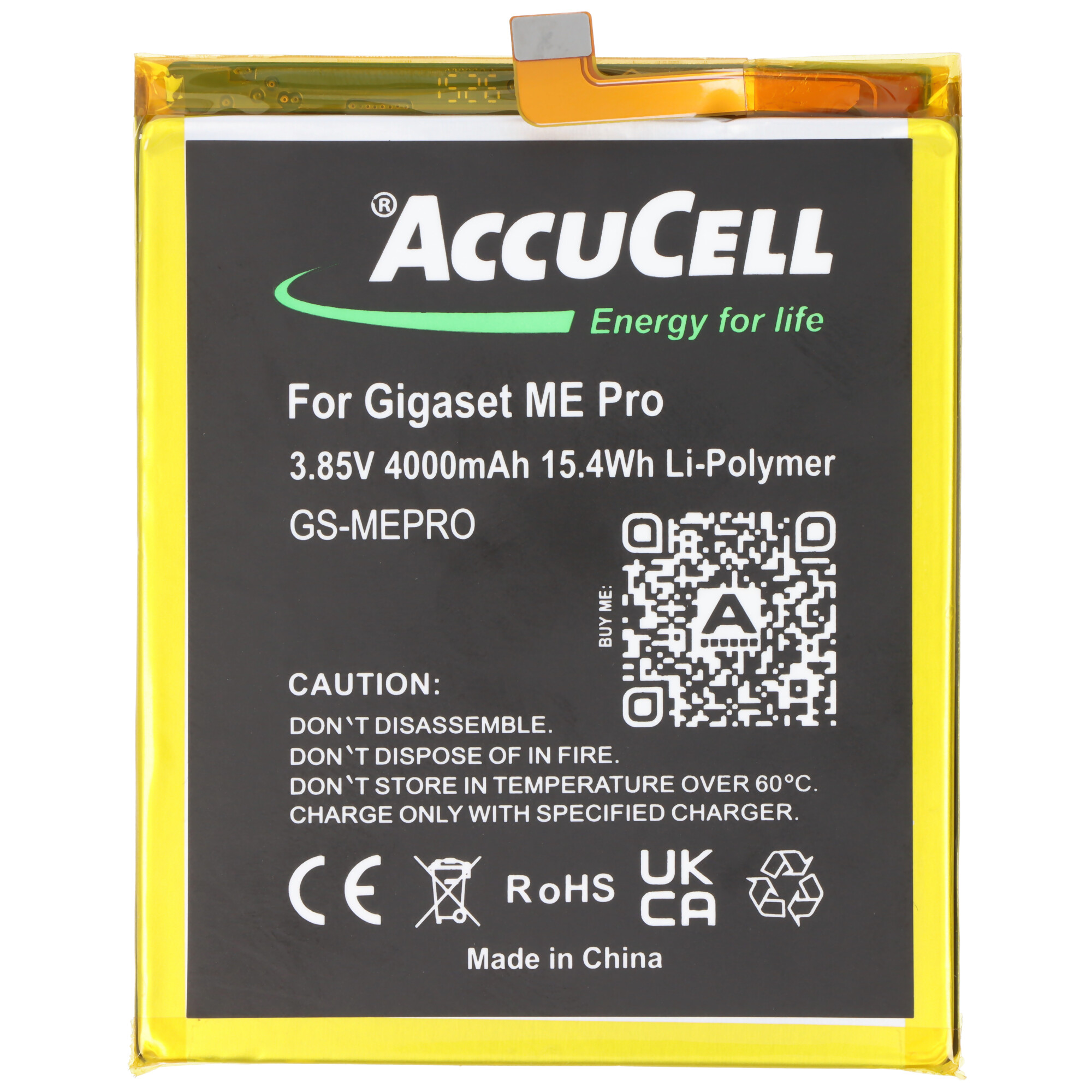 Akku passend für Gigaset ME Pro Li-Polymer 3.85V 4000mAh 15.4Wh, Abmessungen 81,2 x 66,2 x 4,3mm