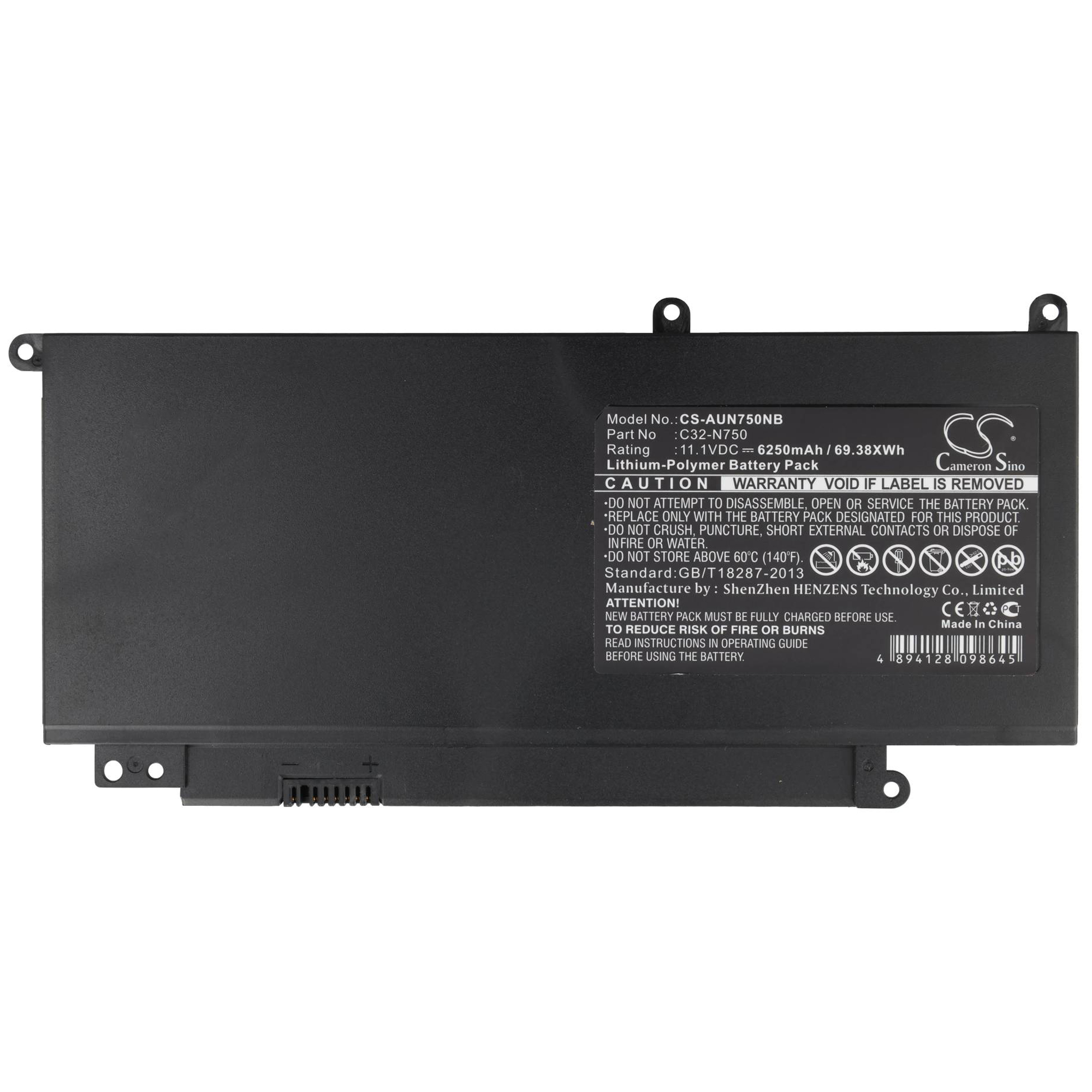 Akku passend für Asus N750 Serie, ersetzt Typ C32-N750, LiPo 11,1V 6250mAh