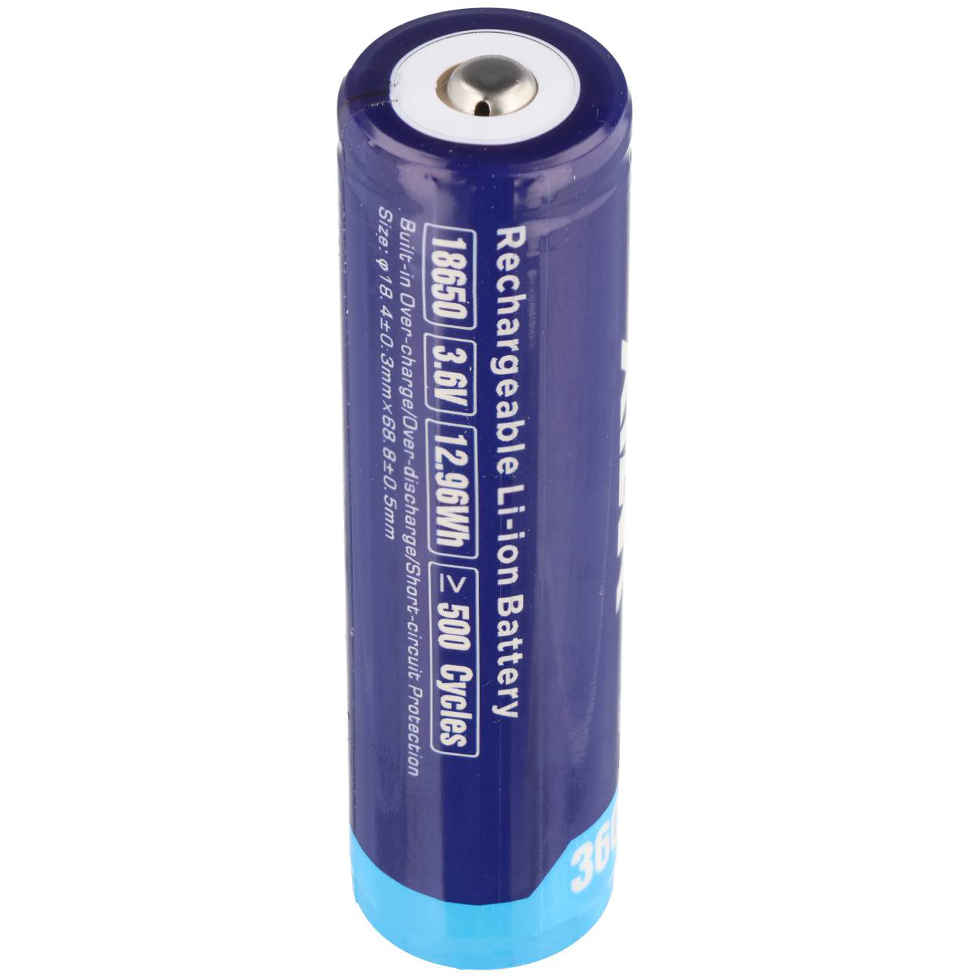 18650 Li-Ion-Akku mit 3600mAh, 3,6V - 3,7V, geschützt mit Kopf, Abmessungen 68,8x18,6mm