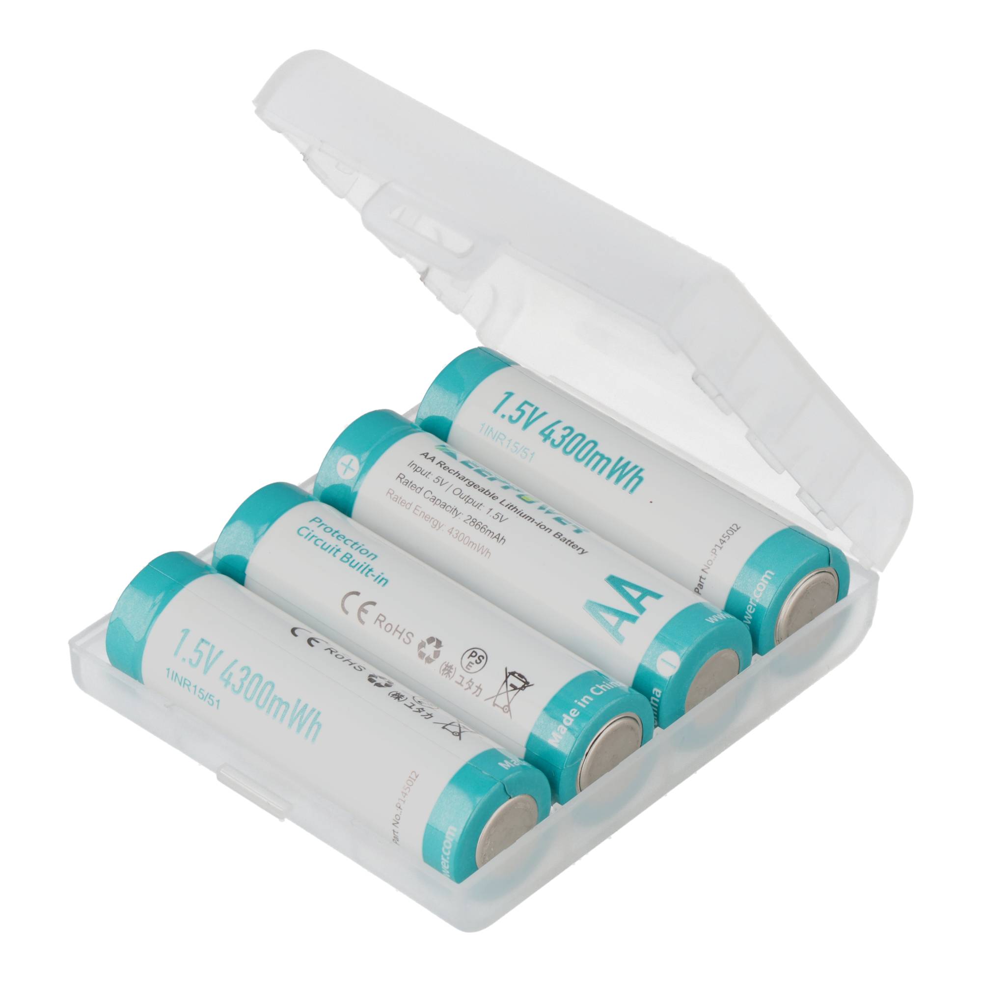 4 Stück Keeppower AA P1450i2 mit 1,5 V Li-Ion-Akku mit 2866 mAh und 4300mWh