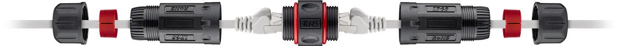 Outdoor (IP68) RJ45 Patchkabelkupplung/Netzwerkkabel Verbinder, CAT 6 staub- und wasserdicht, 2x RJ45-Buchse (8P8C)