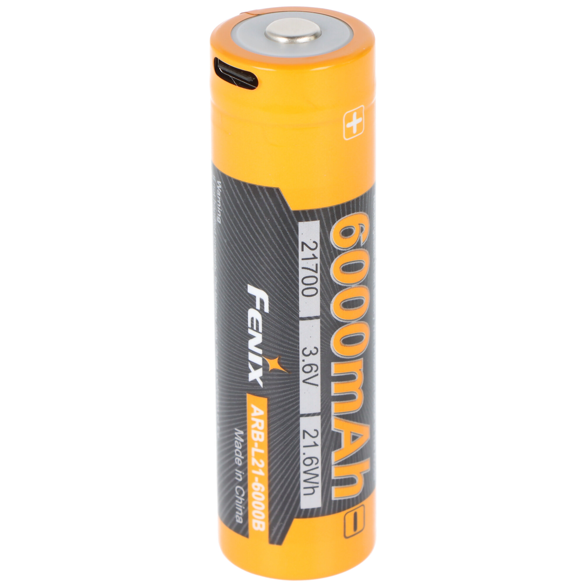 76,7x21,8mm Fenix ARB-L21-6000B Li-Ion Akku, Typ 21700, 3,6V 6000mAh, mit USB-C Ladeanschluss