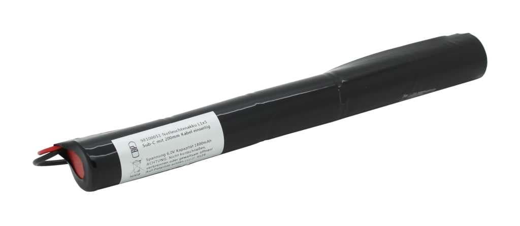 Akku für Notbeleuchtung 6 Volt Spannung 1800mAh NiMH Akku 23mm Durchmesser 215mm Länge