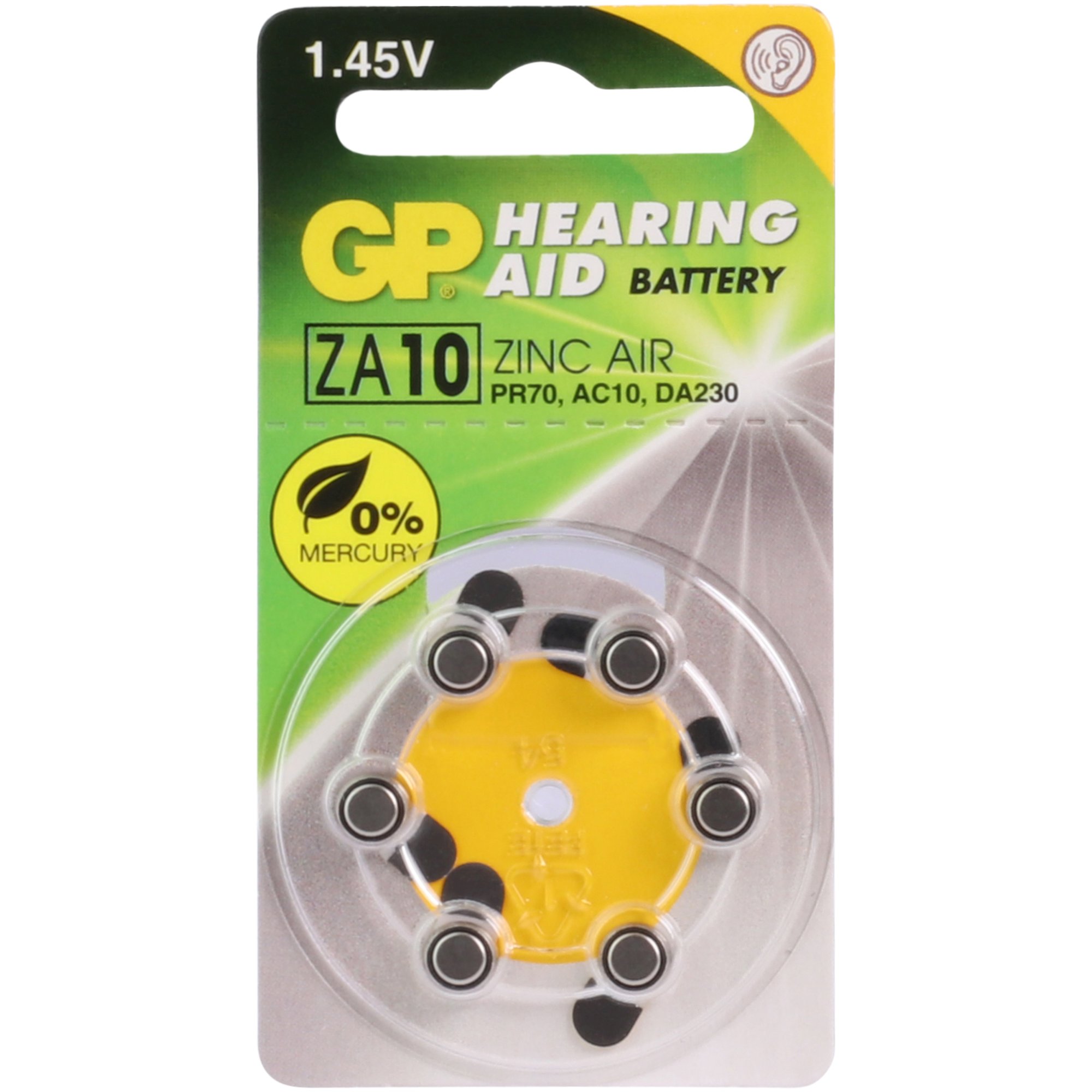 ZA10 GP Zink-Luft Hörgerätebatterie 1,4V 6 Stück
