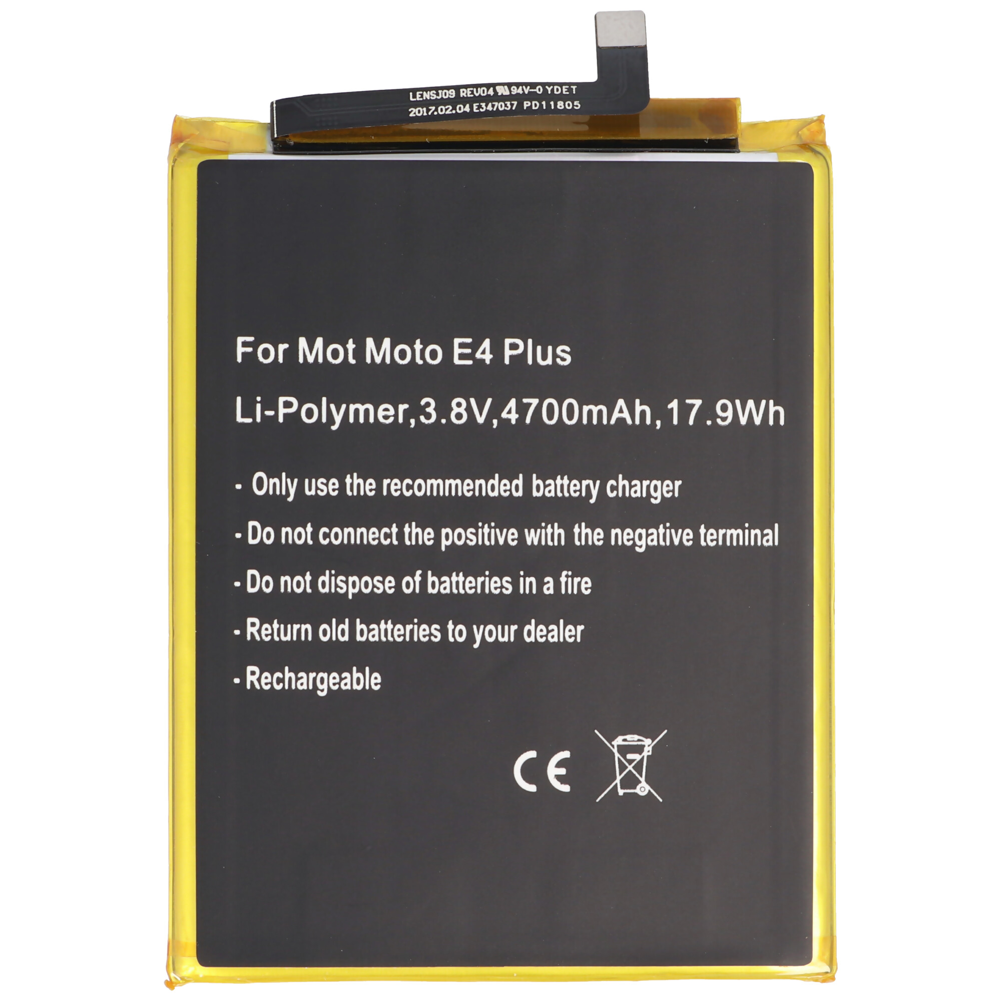 Akku passend für Motorola Moto E4 Plus, Li-Polymer, 3,8V, 4700mAh, 17,9Wh, built-in, ohne Werkzeug
