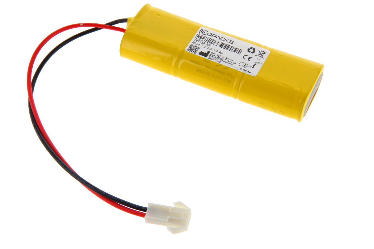 CoPacks NC Akku Not- und Sicherheitsbeleuchtung Sub C-Size - 7,2 V 1600 mAh 126x44x22 mm (MINI-Tamiya)