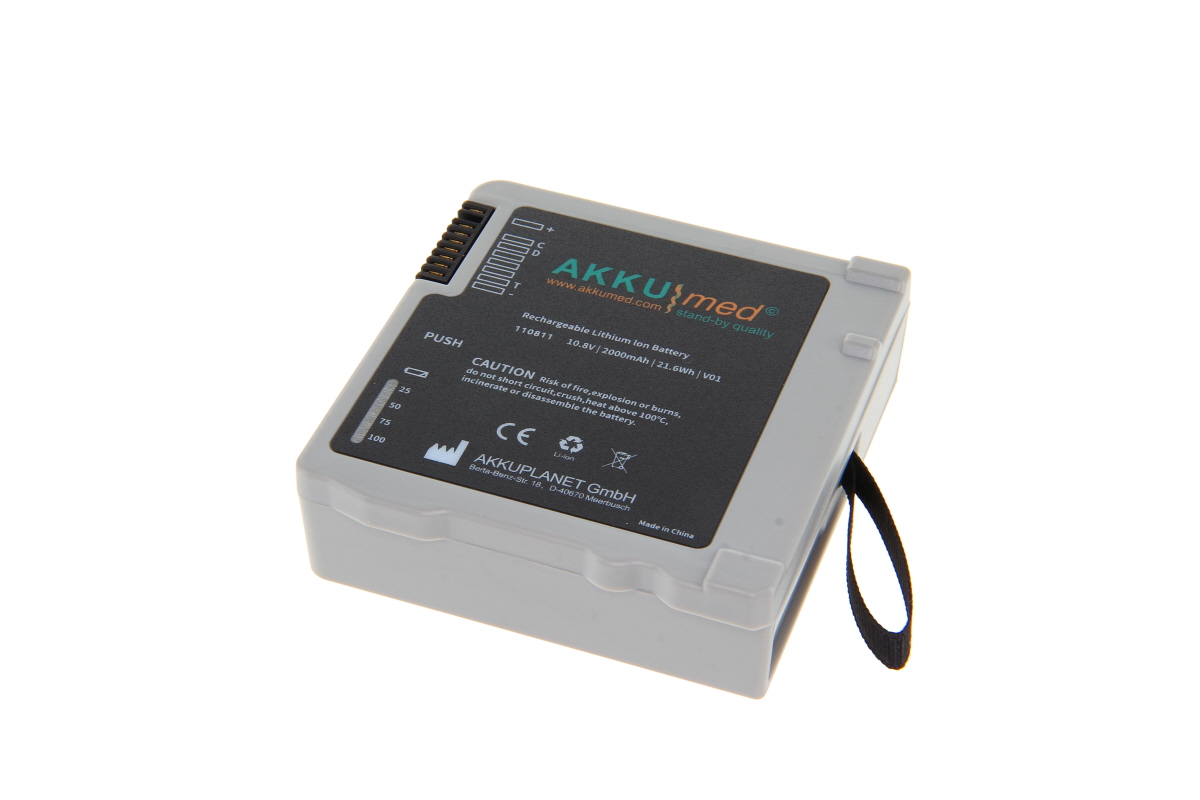AKKUmed Li Ion Akku für Philips Monitor Intellivue X3 Typ 989803196521 - 10,8 V 2000 mAh 69x71x23 mm