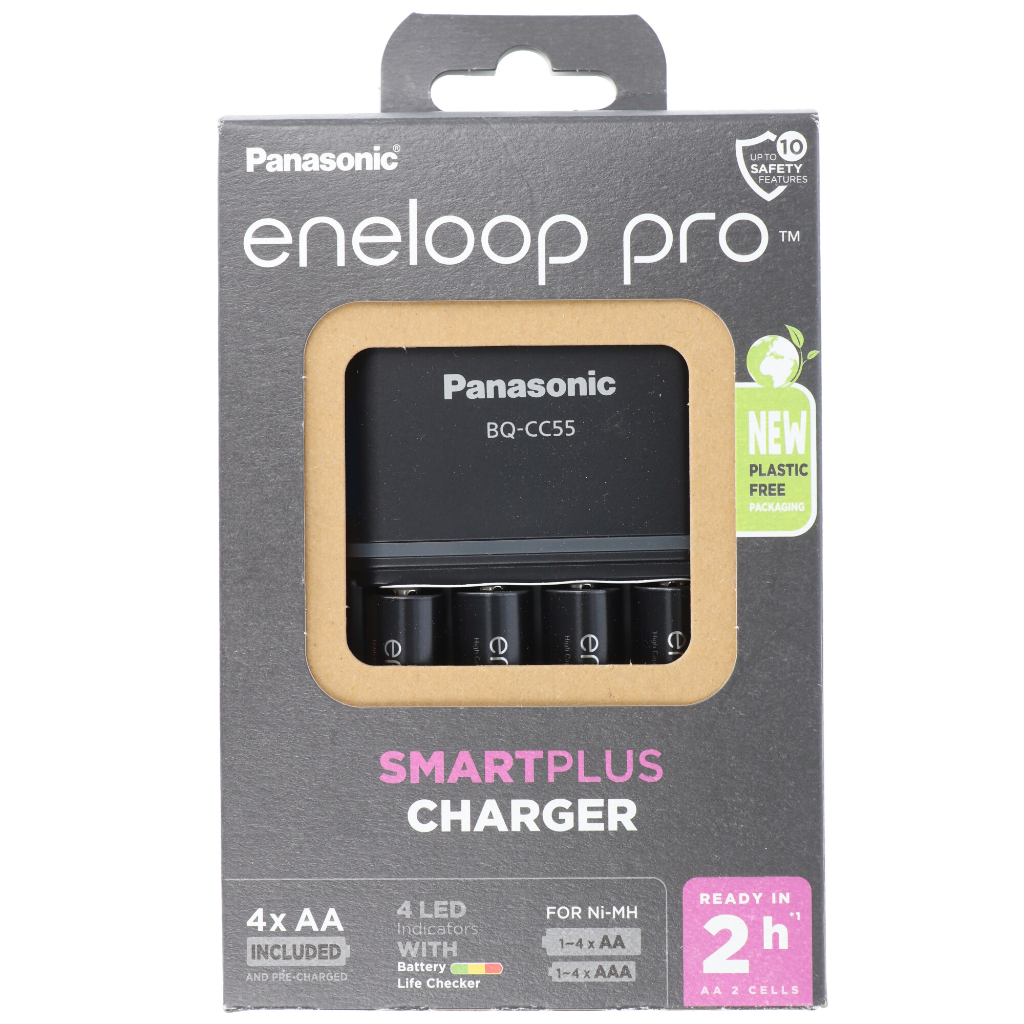 Panasonic Akku NiMH, Universal Ladegerät BQ CC55, AA/AAA eneloop pro, inkl. Akkus, 4x Mignon 2500mAh, Retail