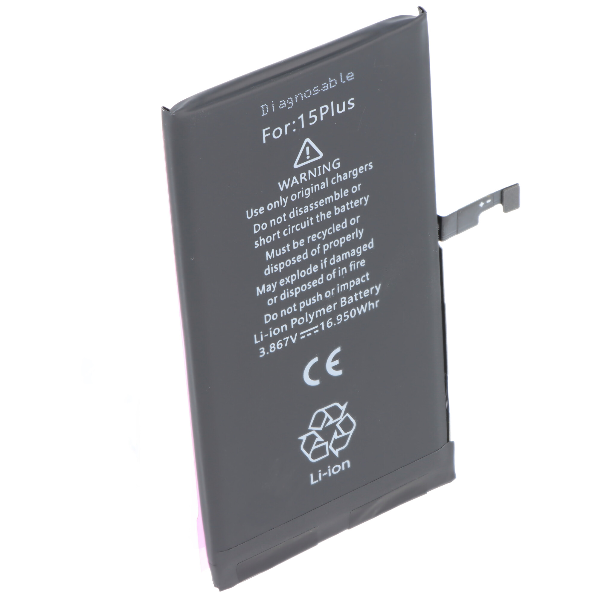 Akku passend für Apple iPhone 15 Plus, diagnostizierbar, Li-Polymer, 3,86V, 4383mAh, 16,95Wh, ohne Werkzeug