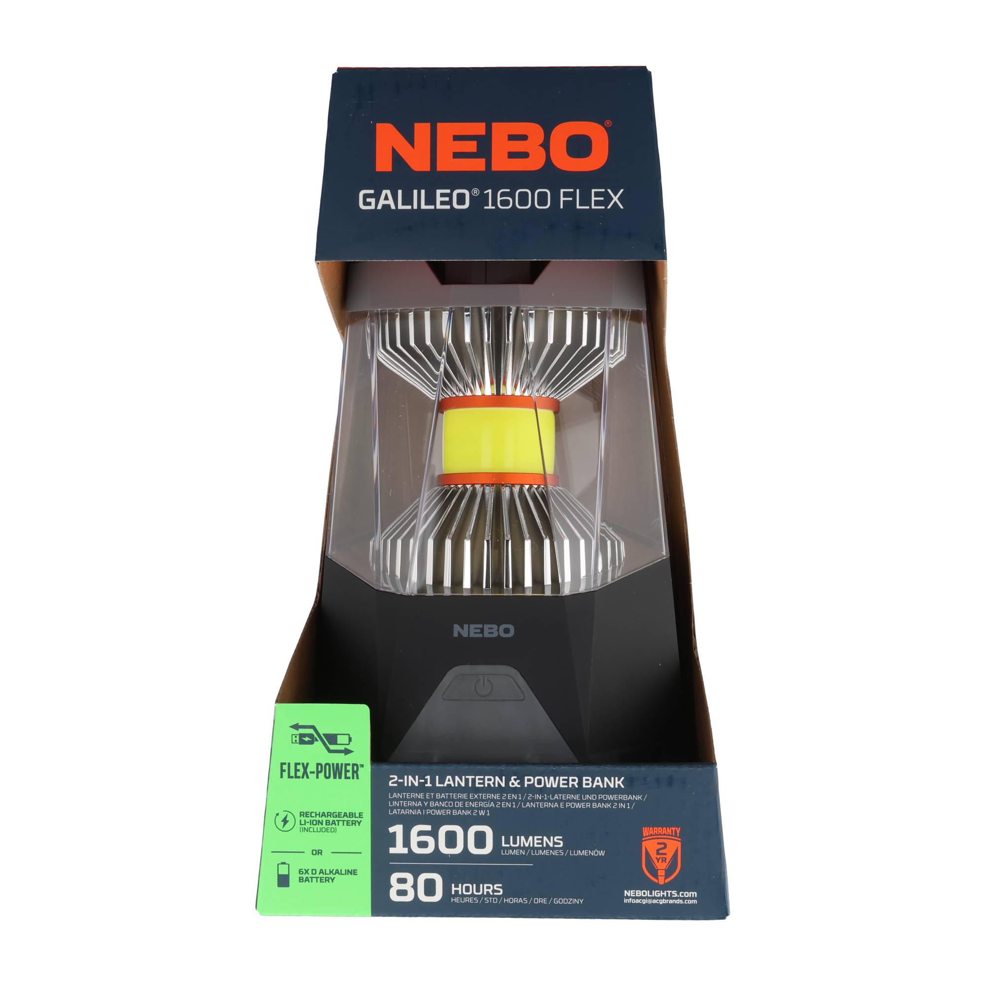 Nebo GALILEO™ 1600 Flex Laterne, 1x 18650 Lithium-Ionen-Akku (3,7 V mit 2.600 mAh), 1600 Lumen, Reichweite 21 Meter