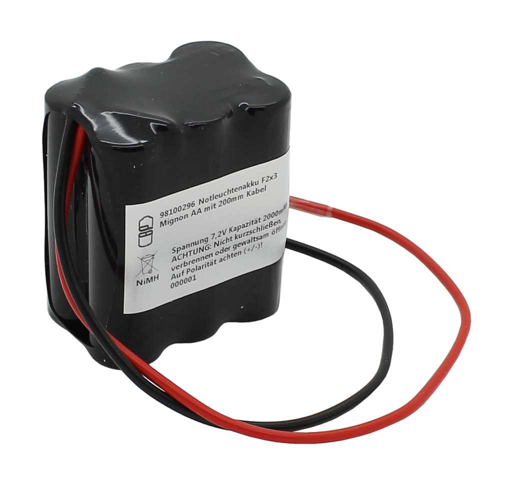Notleuchtenakku NiMH 7,2V 2000mAh F2x3 Mignon AA mit 200mm Kabel passend für GAZ 5162000602 (ohne Stecker)