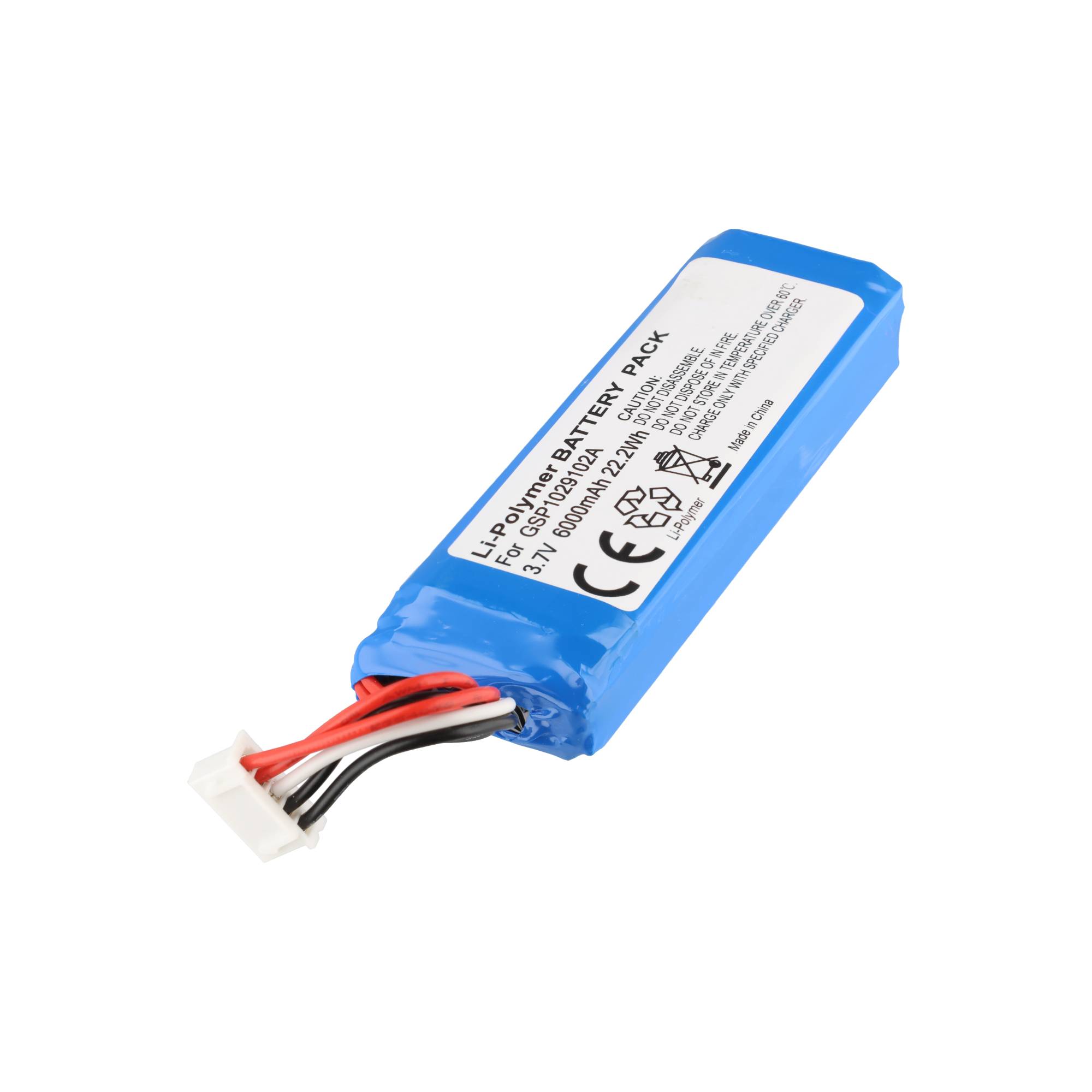 Akku passend für JBL Charge 3 Li-Polymer Stecker und Pinbelegung beachten, 3,7V 6000mAh, 22,2Wh, Stecker vergleichen, ca. 13 x 6 x 5mm