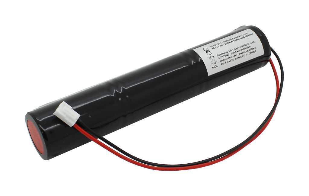 Notleuchtenakku NiMH 3,6V 4500mAh L1x3 Mono D mit 250mm Kabel und Stecker