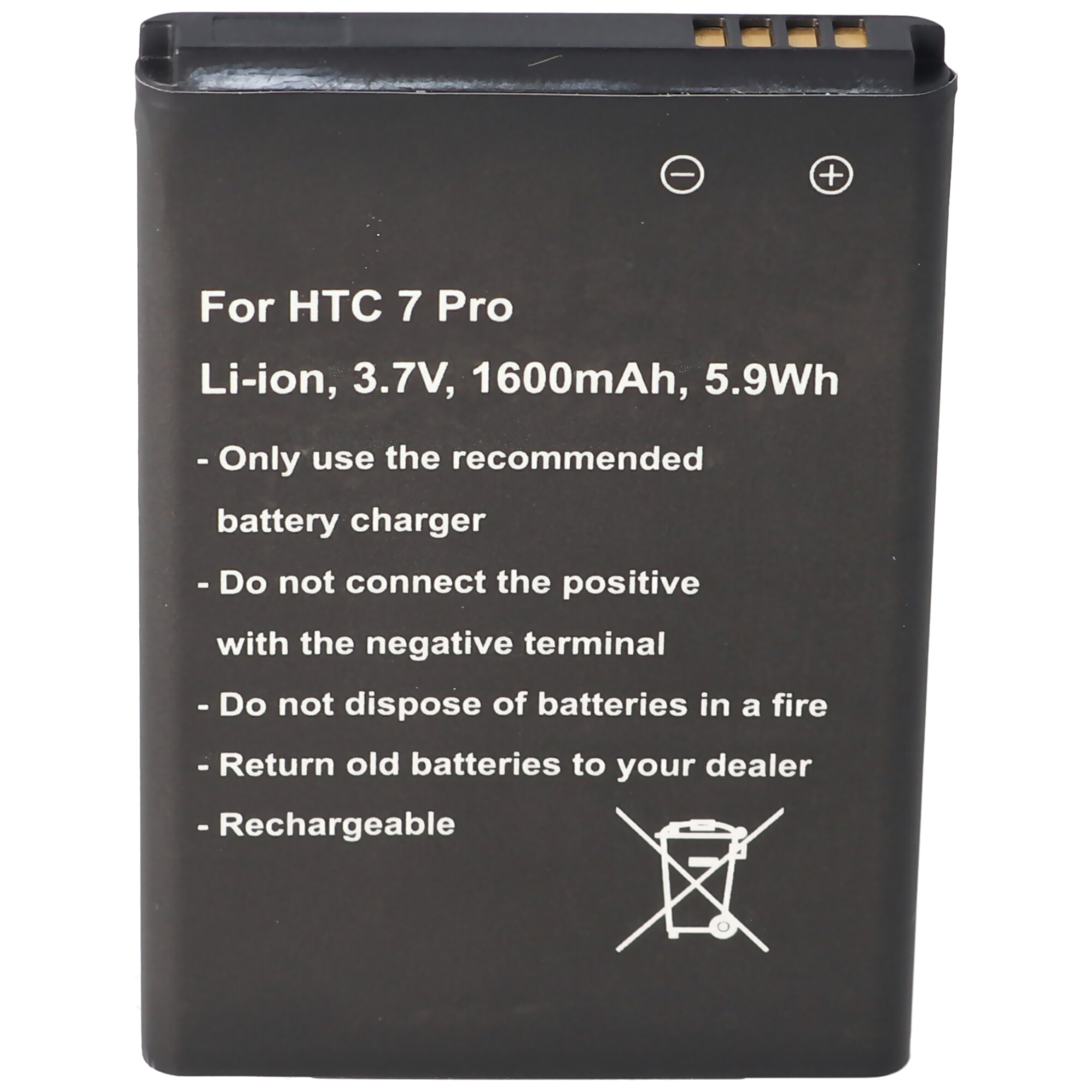 Akku passend für HTC 7 Pro, Li-Ion, 3,7V, 1600mAh, 5,9Wh