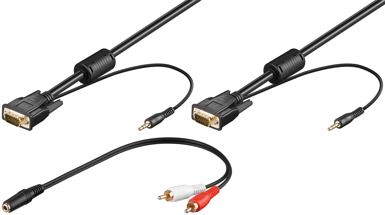 Goobay Full HD SVGA Monitorkabel mit Audioleitung - mit 2x 3,5-mm-Audioleitung (stereo) und 3,5-mm-Adapter > 2x Cinchstecker (audio)
