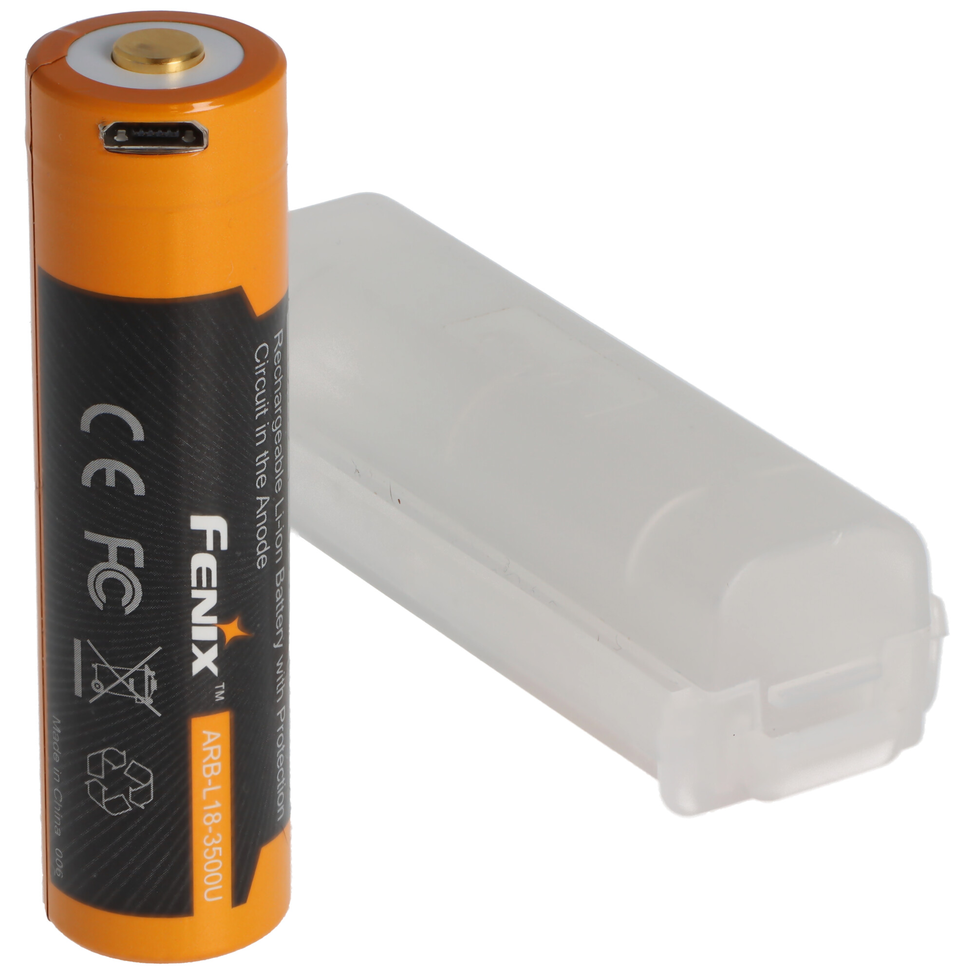 Li-Ion Akku 18650, 3500mAh geschützt mit USB Ladefunktion, 70x18,6mm, mit AccuSafe