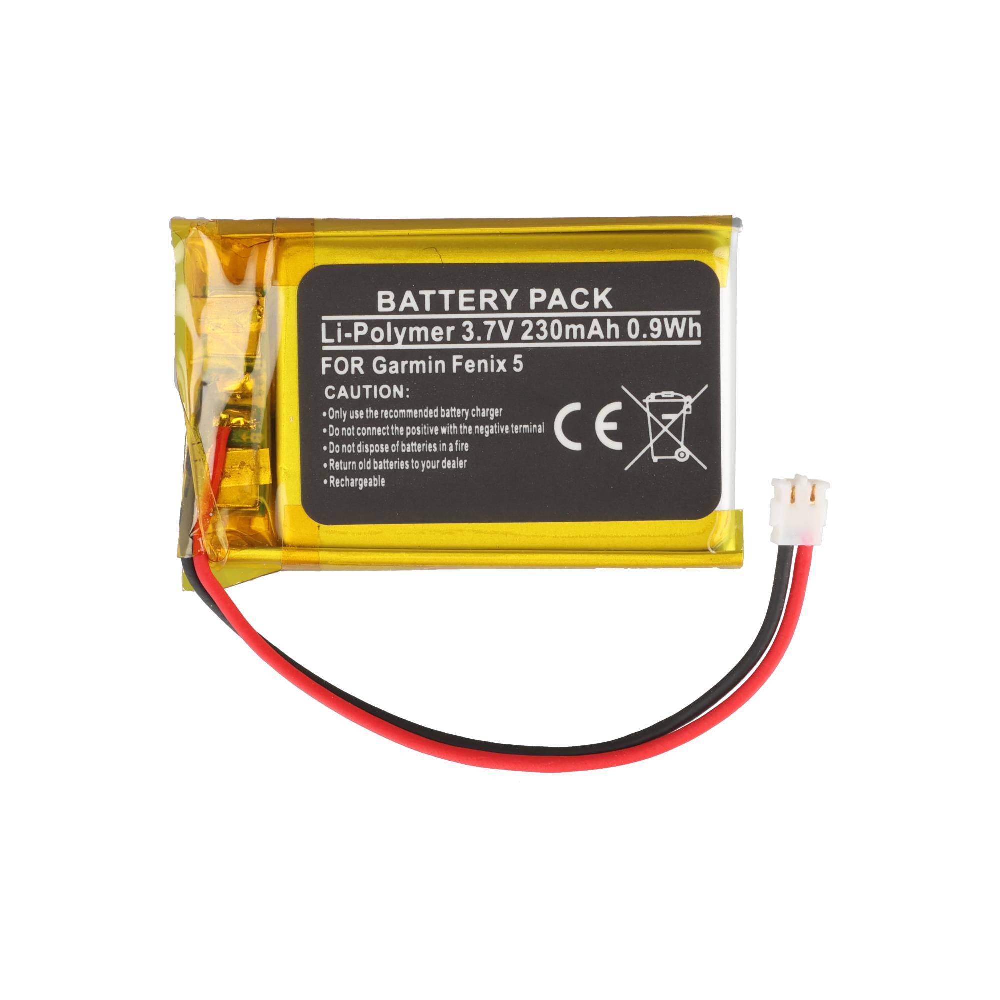 Akku passend für Garmin Fenix 5, Li-Polymer, 3,7V, 230mAh, 0,9Wh, Garmin 361-00097-00, 361-00098-00