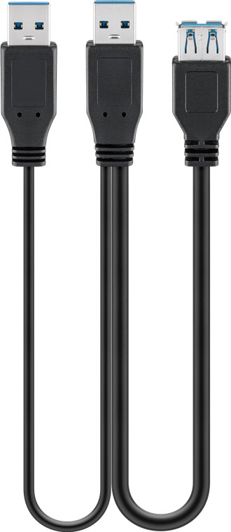 Goobay USB 3.0 Dual Power SuperSpeed Kabel, Schwarz - USB 3.0-Stecker (Typ A) + USB 3.0-Stecker (Typ A) > USB 3.0-Buchse (Typ A)