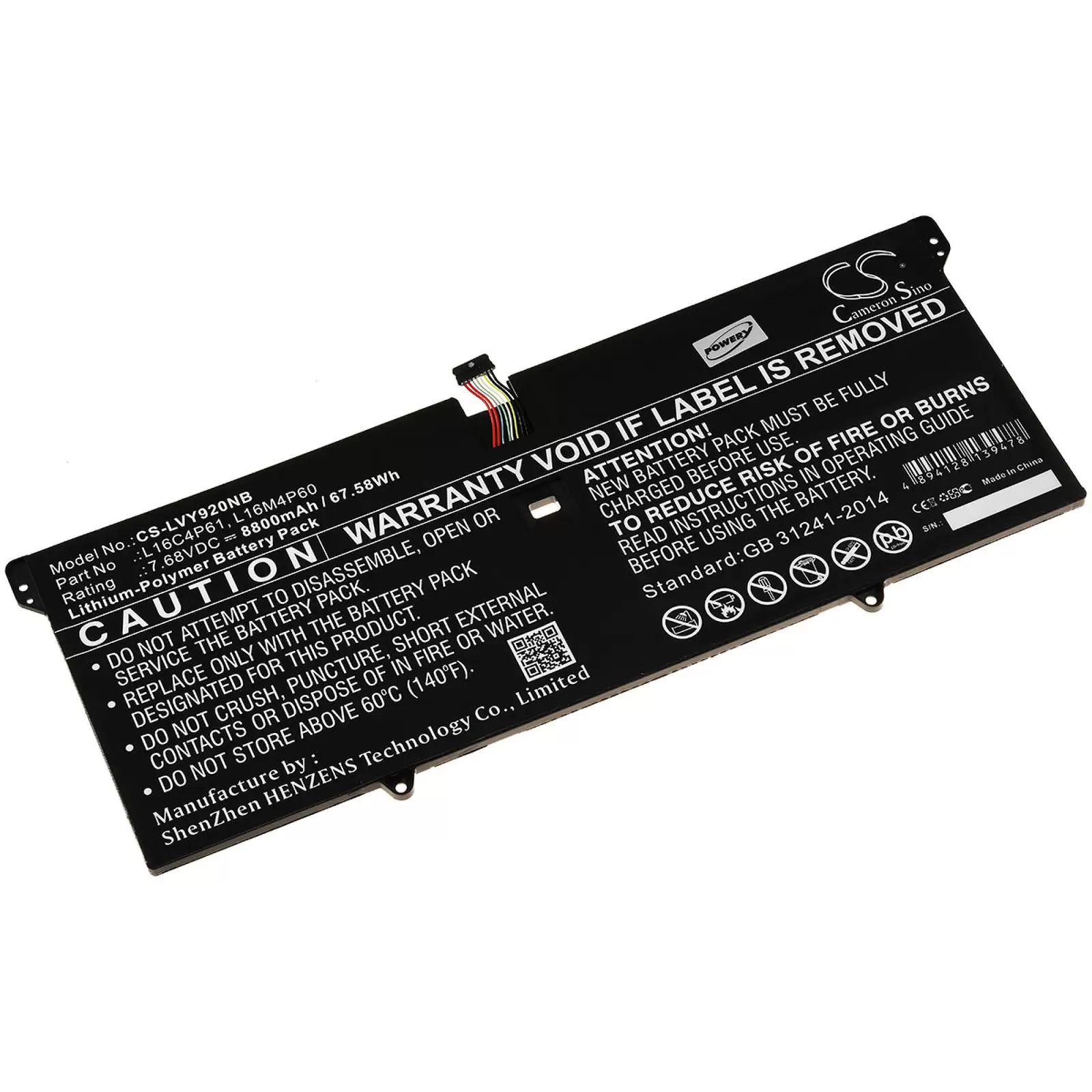Akku für Laptop Lenovo Yoga 920 / Yoga 920-13IKB / Typ L16M4P60 - 7,68V - 9110 mAh