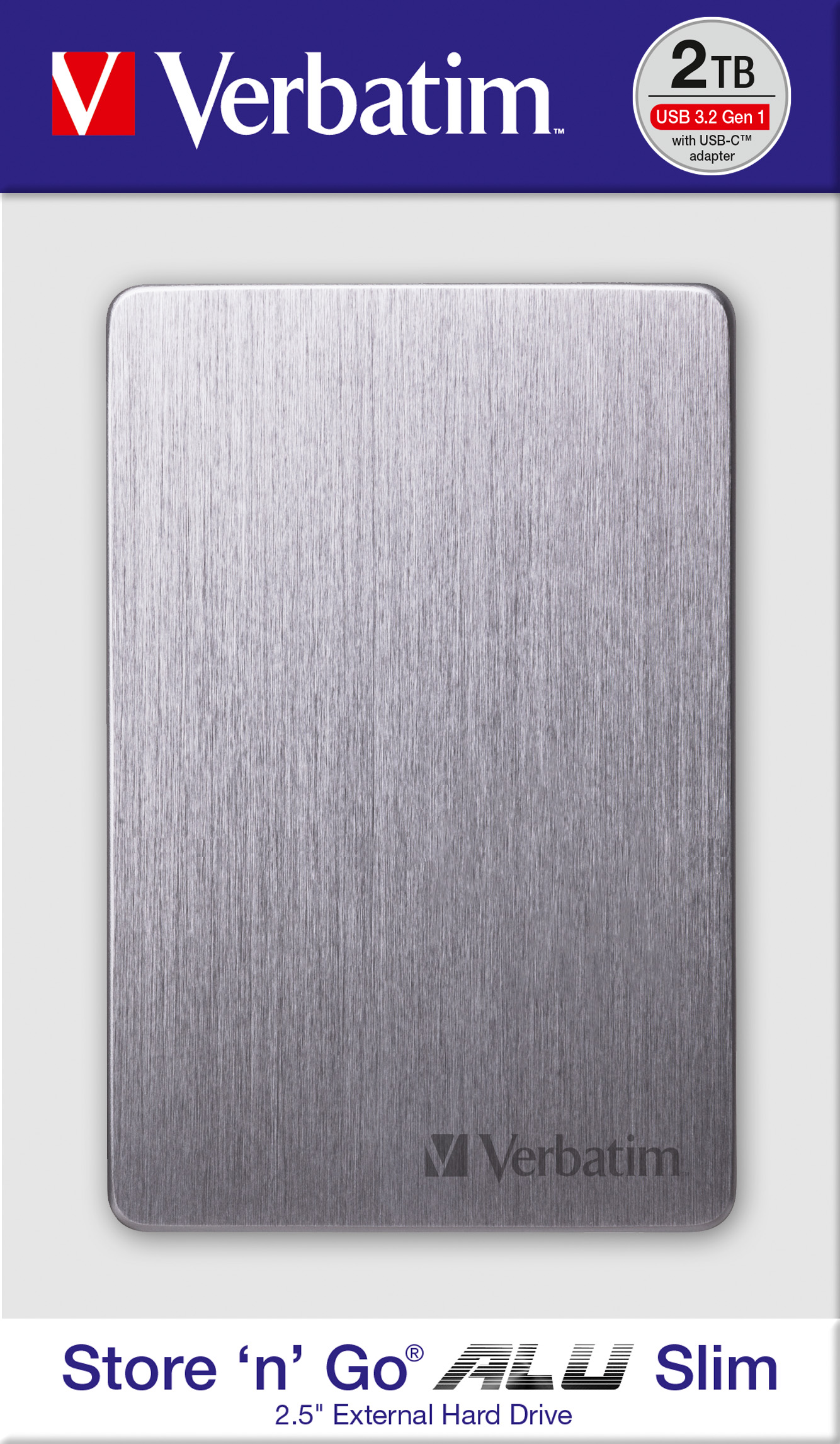 Verbatim Festplatte 2TB USB 3.2, A-C, 6.35cm (2.5''), grau Store´n´Go, Alu Slim, Software Nero Backup, Retail