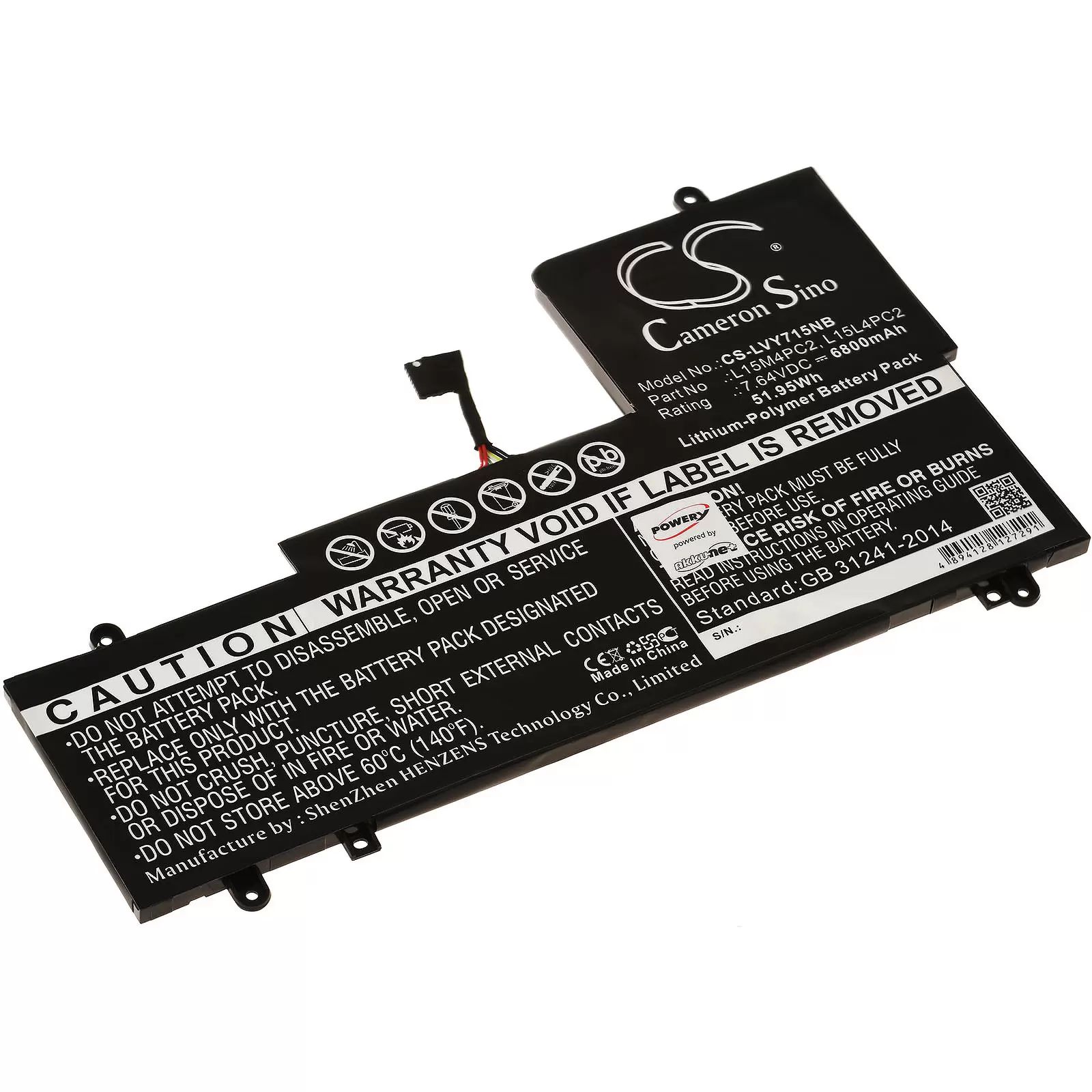 Akku passend für Laptop Lenovo Yoga 710 15", Yoga 710-15ISK, Typ L15M4PC2 u.a. - 7,64V - 6800 mAh