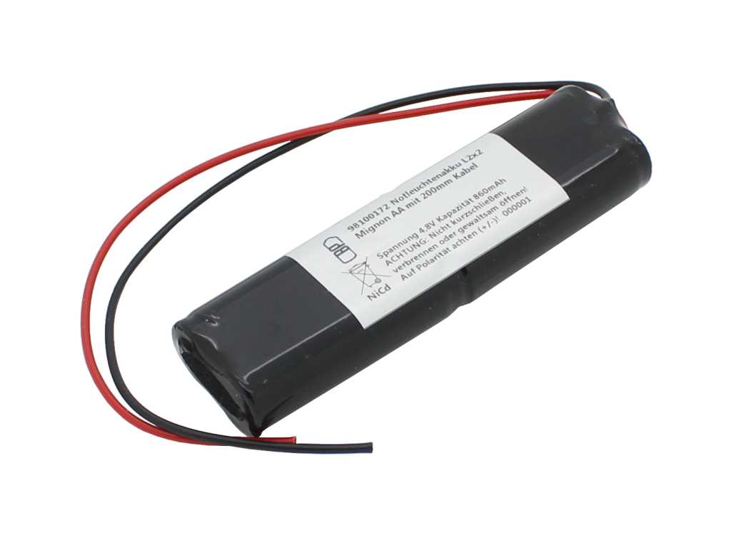 Notleuchtenakku NiMH 4,8V 1000mAh L2x2 Mignon AA mit 200mm Kabel