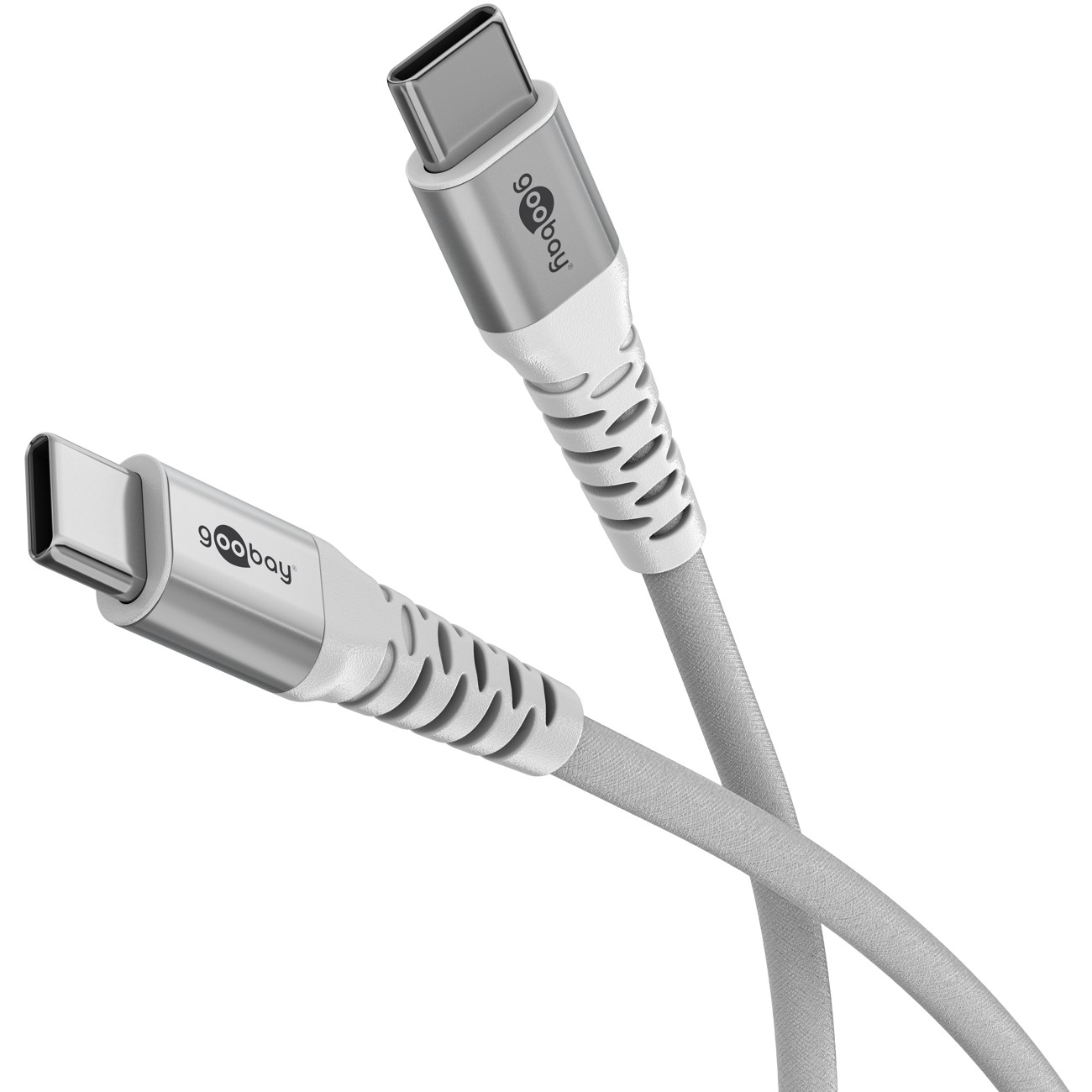 USB-C Supersoftes Textilkabel mit Metallsteckern, USB-C auf USB-C, 60 W, weiß