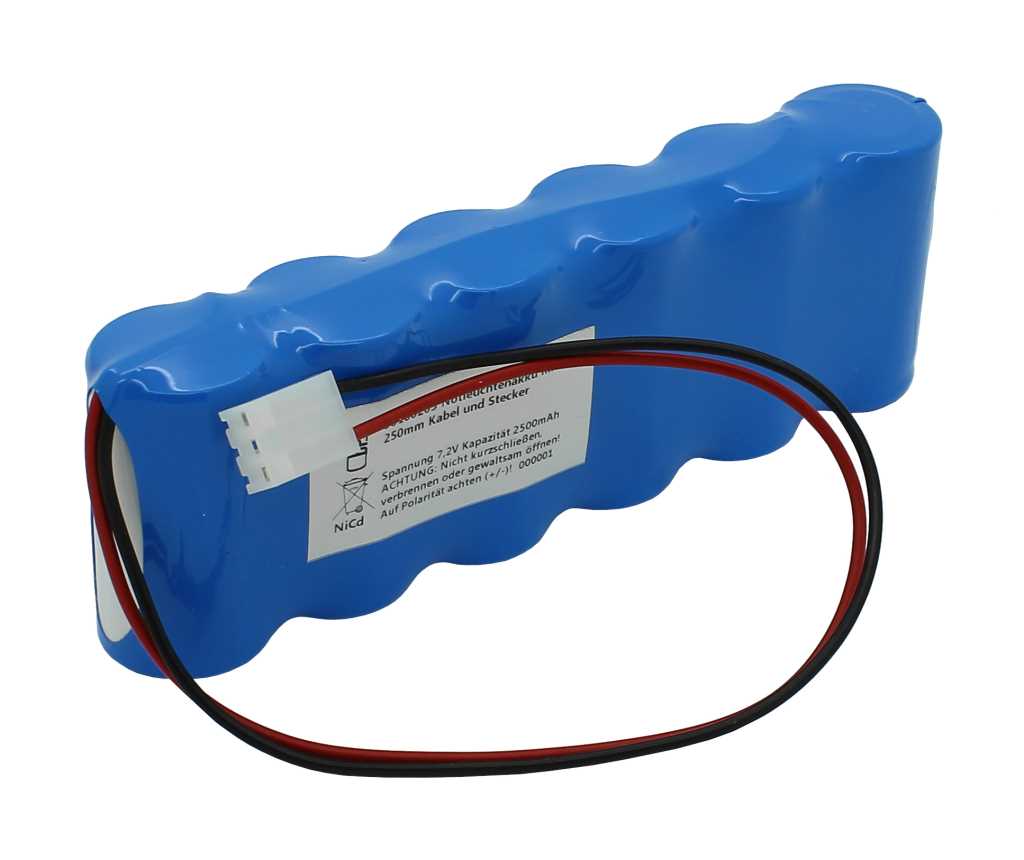 Notleuchtenakku NiMH 7,2V 2500mAh F1x6 Baby mit 250mm Kabel und Stecker