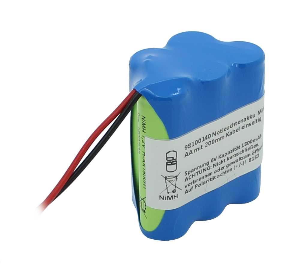 Notleuchtenakku NiMH 6V 1800mAh Mignon AA mit 200mm Kabel einseitig passend für 6V Akku