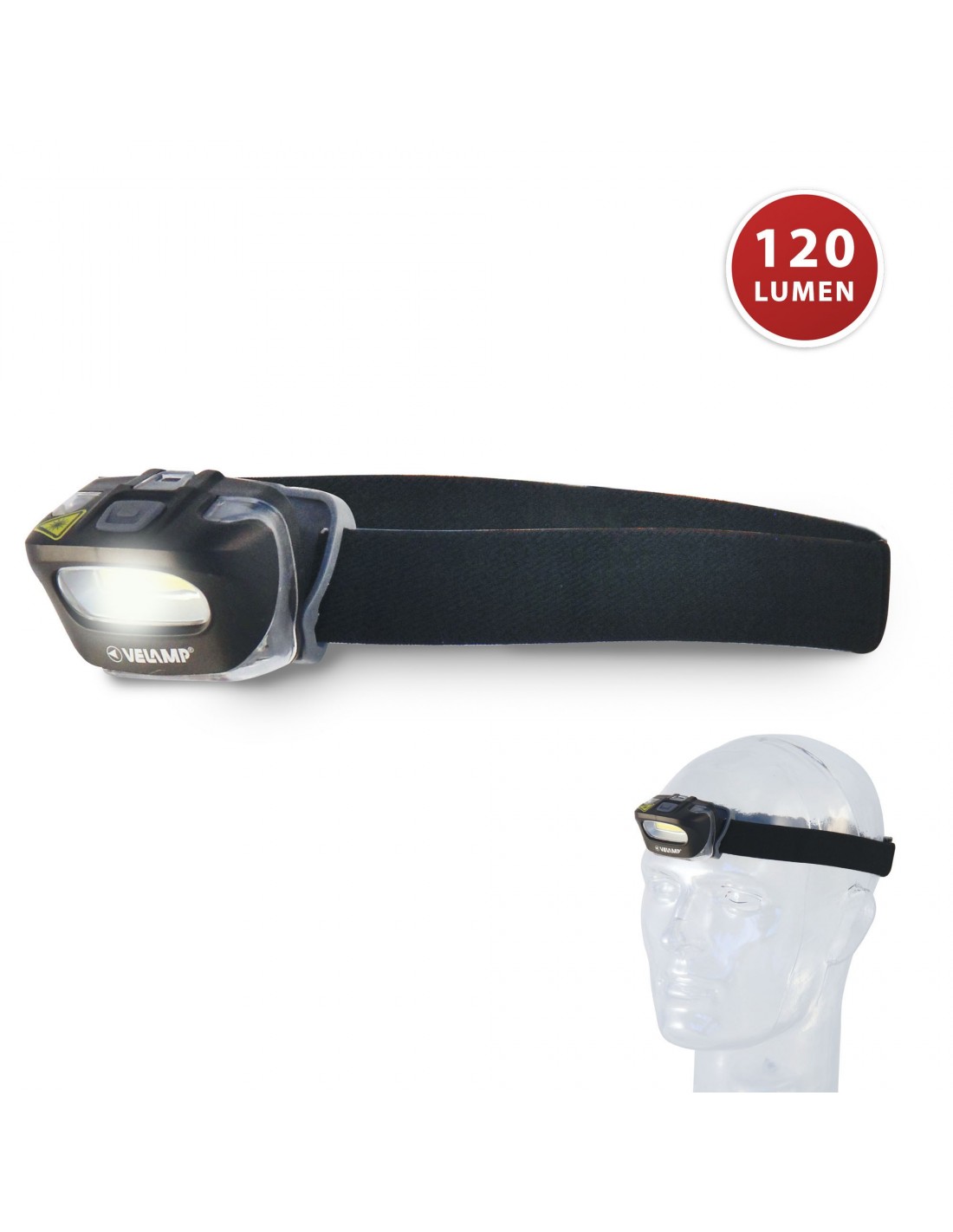 Velamp ZEUS Stirnleuchte, COB 3W, 120 Lumen, blendfreies Streulicht, mit Schalter, Lieferung ohne Batterien