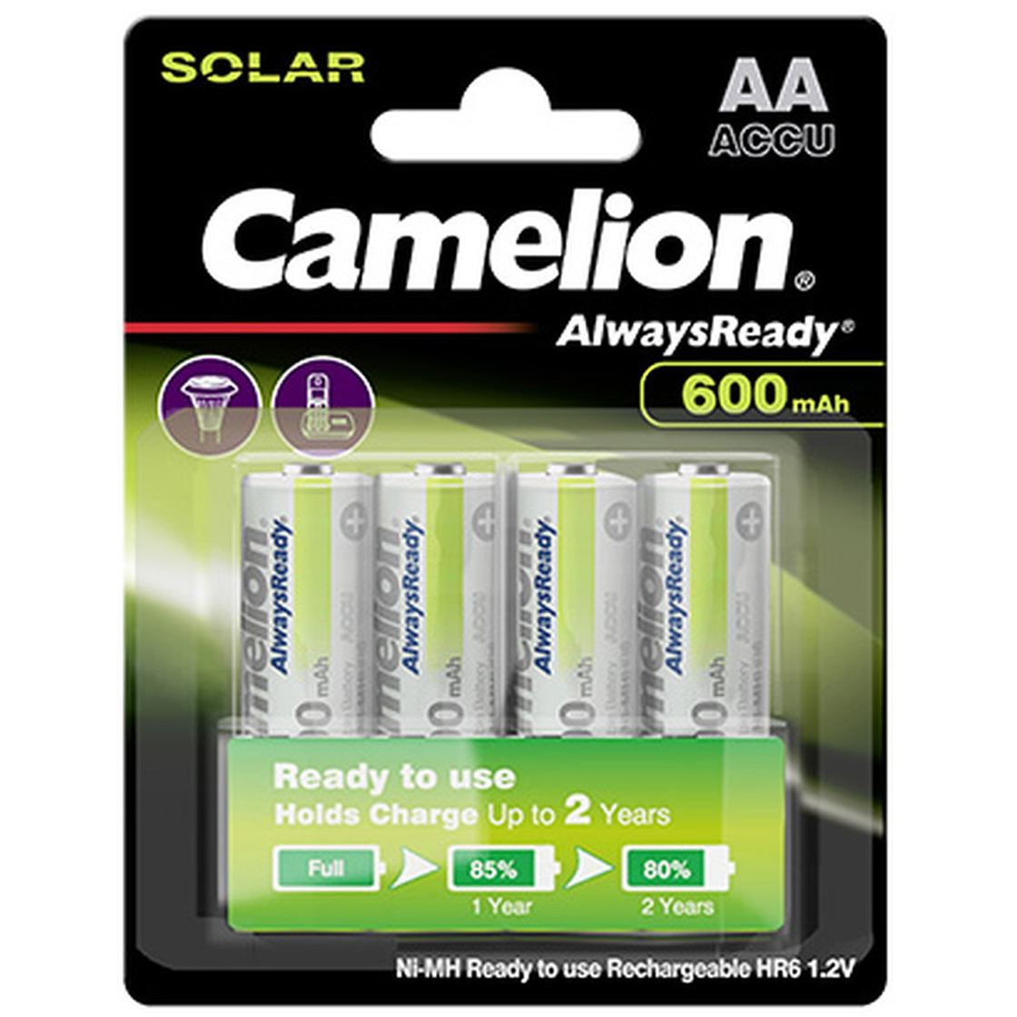 AA, Mignon LR6, HR6, NiMH Akku mit 1,2V 600mAh in 4er Blisterverpackung, Always Ready mit geringer Selbstentladung, Ready to Use Akku