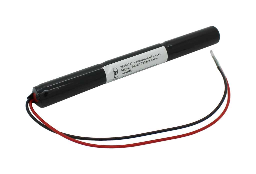 Notleuchtenakku NiMH 3,6V 1000mAh L1x3 Mignon AA mit 200mm Kabel einseitig